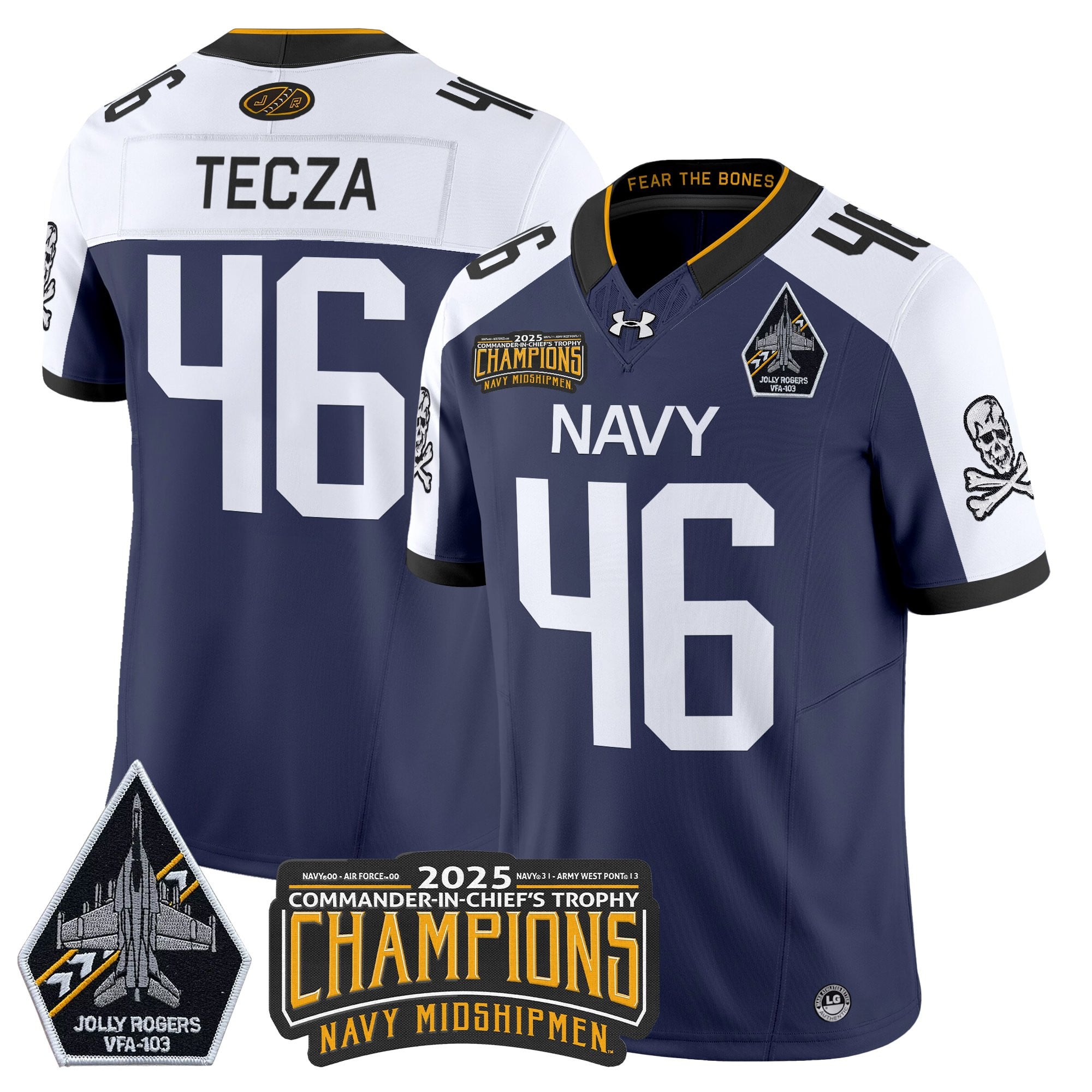 Men's Navy Midshipmen Jolly Rogers 2025 Commander-In-Chief's Trophy Champions Vapor Limited Jersey - All Stitched