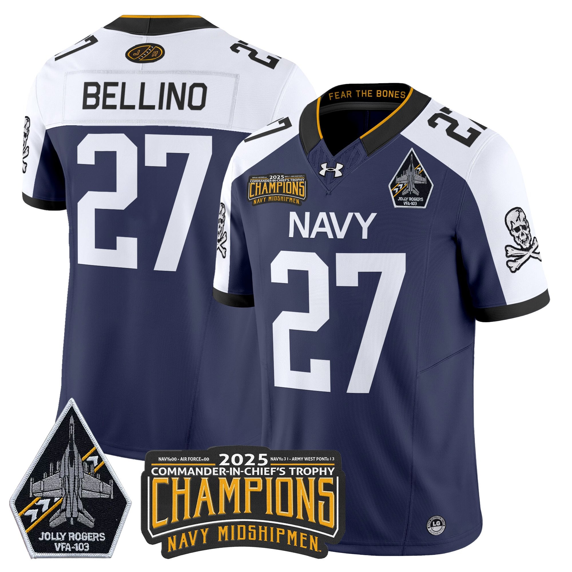 Men's Navy Midshipmen Jolly Rogers 2025 Commander-In-Chief's Trophy Champions Vapor Limited Jersey - All Stitched