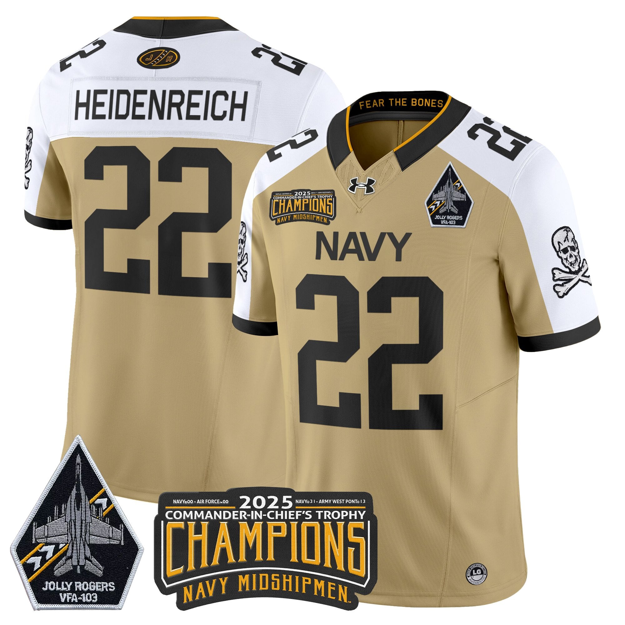 Men's Navy Midshipmen Jolly Rogers 2025 Commander-In-Chief's Trophy Champions Vapor Limited Jersey - All Stitched