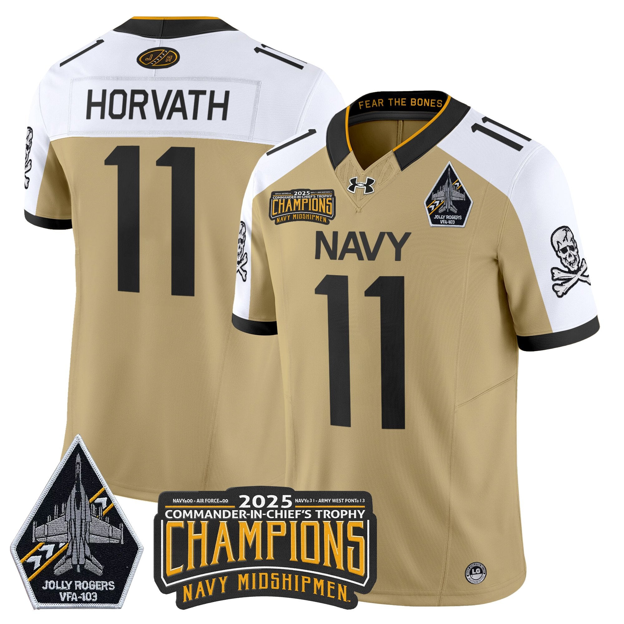 Men's Navy Midshipmen Jolly Rogers 2025 Commander-In-Chief's Trophy Champions Vapor Limited Jersey - All Stitched