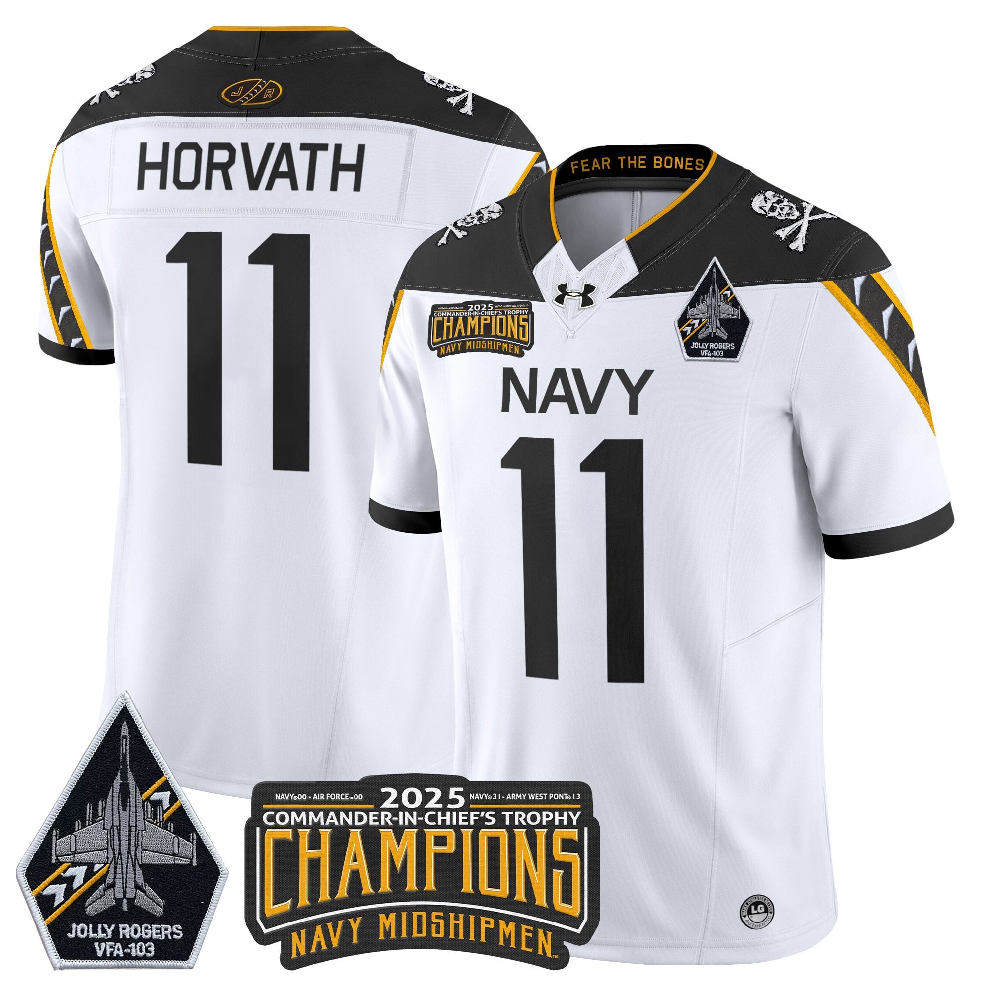 Men's Navy Midshipmen Jolly Rogers 2025 Commander-In-Chief's Trophy Champions Vapor Limited Jersey - All Stitched