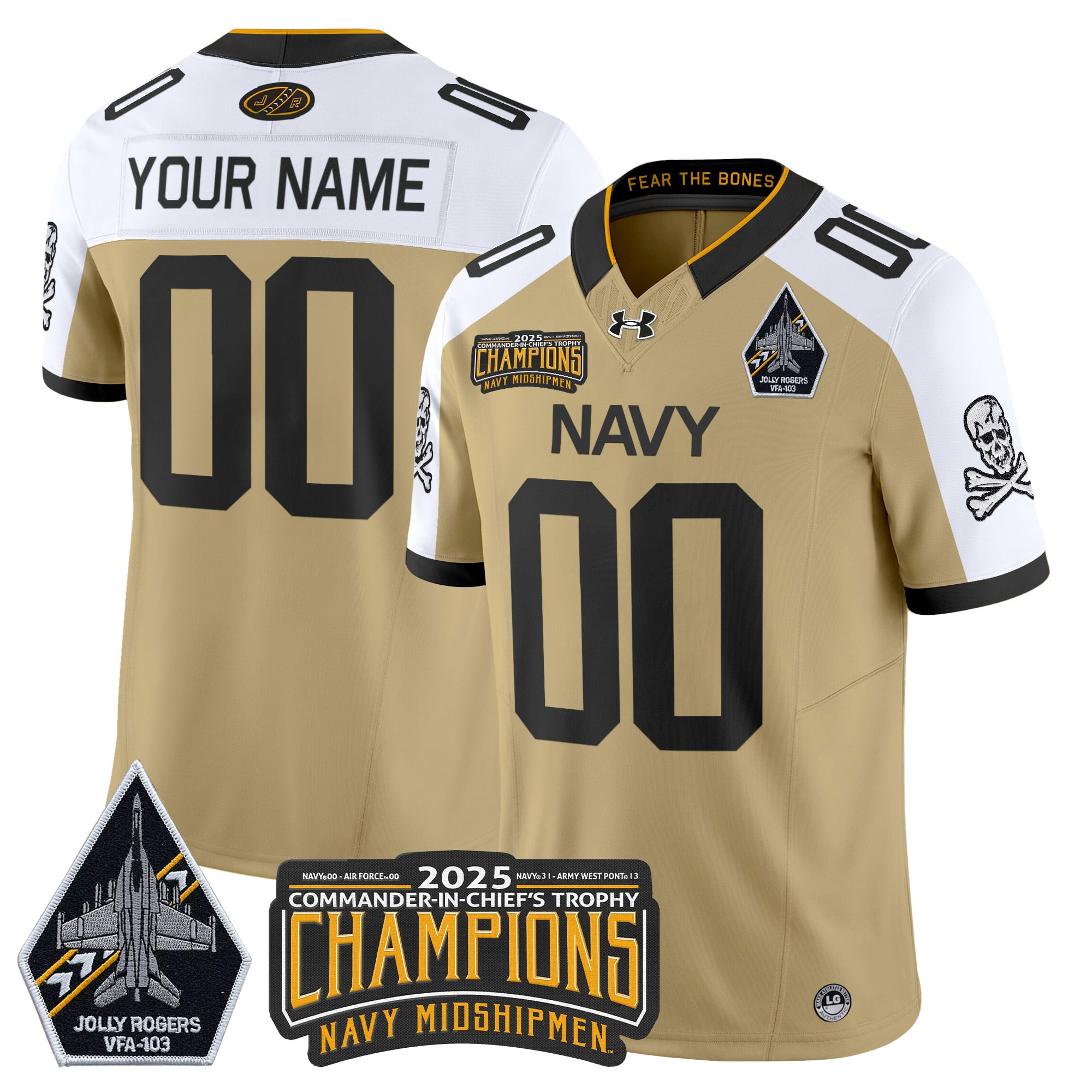 Navy Midshipmen Jolly Rogers 2025 Commander-In-Chief's Trophy Champions Vapor Limited Custom Jersey - All Stitched