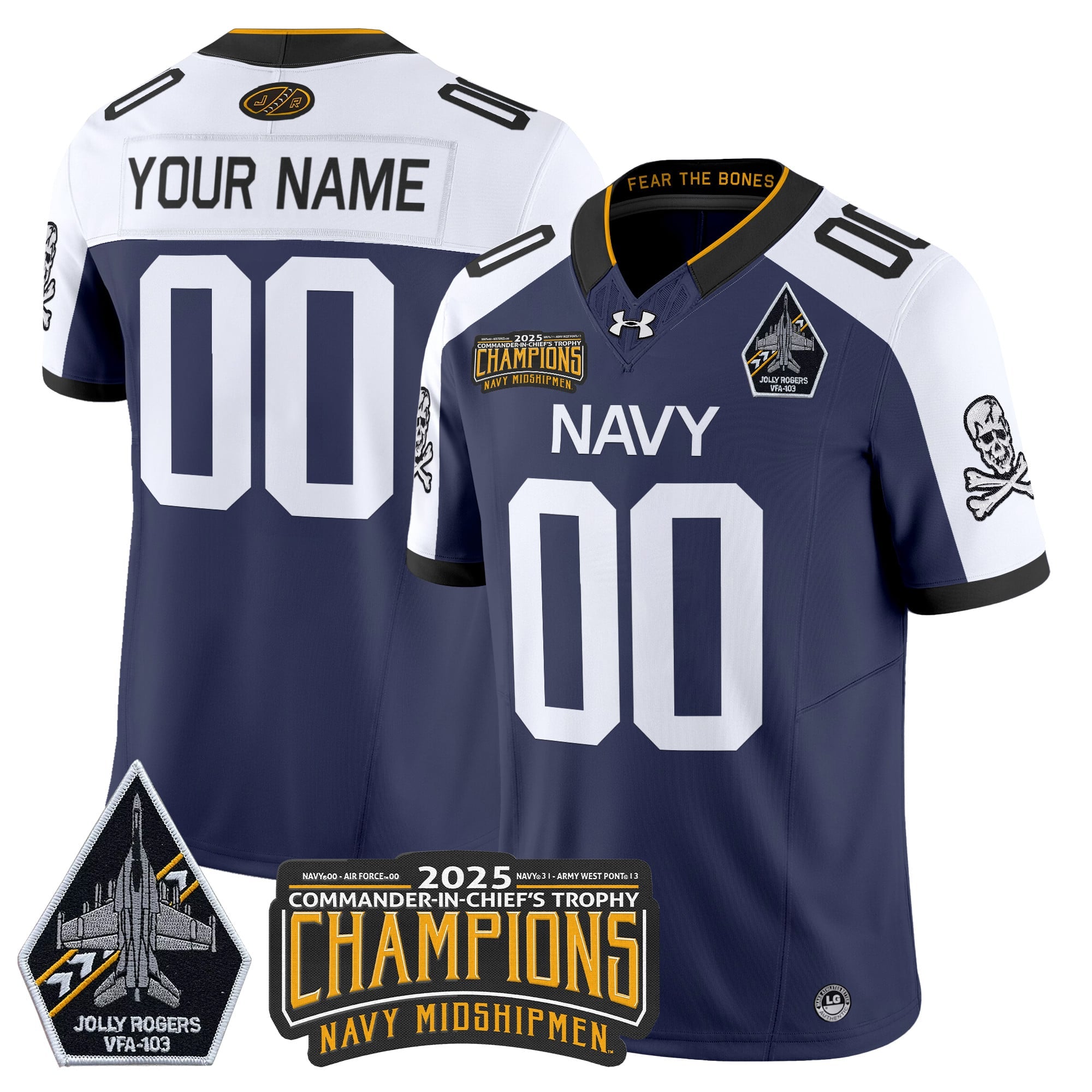 Navy Midshipmen Jolly Rogers 2025 Commander-In-Chief's Trophy Champions Vapor Limited Custom Jersey - All Stitched