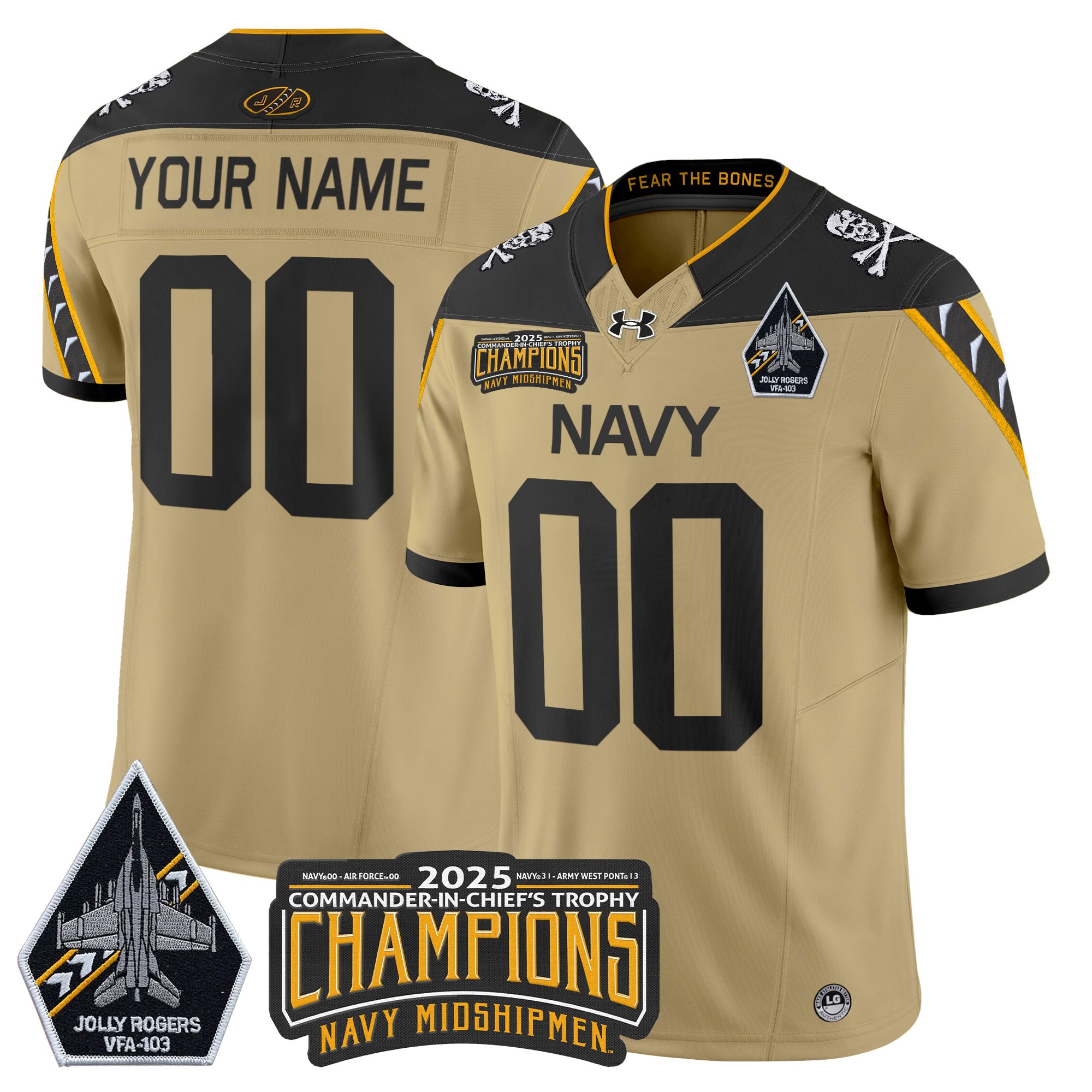 Navy Midshipmen Jolly Rogers 2025 Commander-In-Chief's Trophy Champions Vapor Limited Custom Jersey - All Stitched