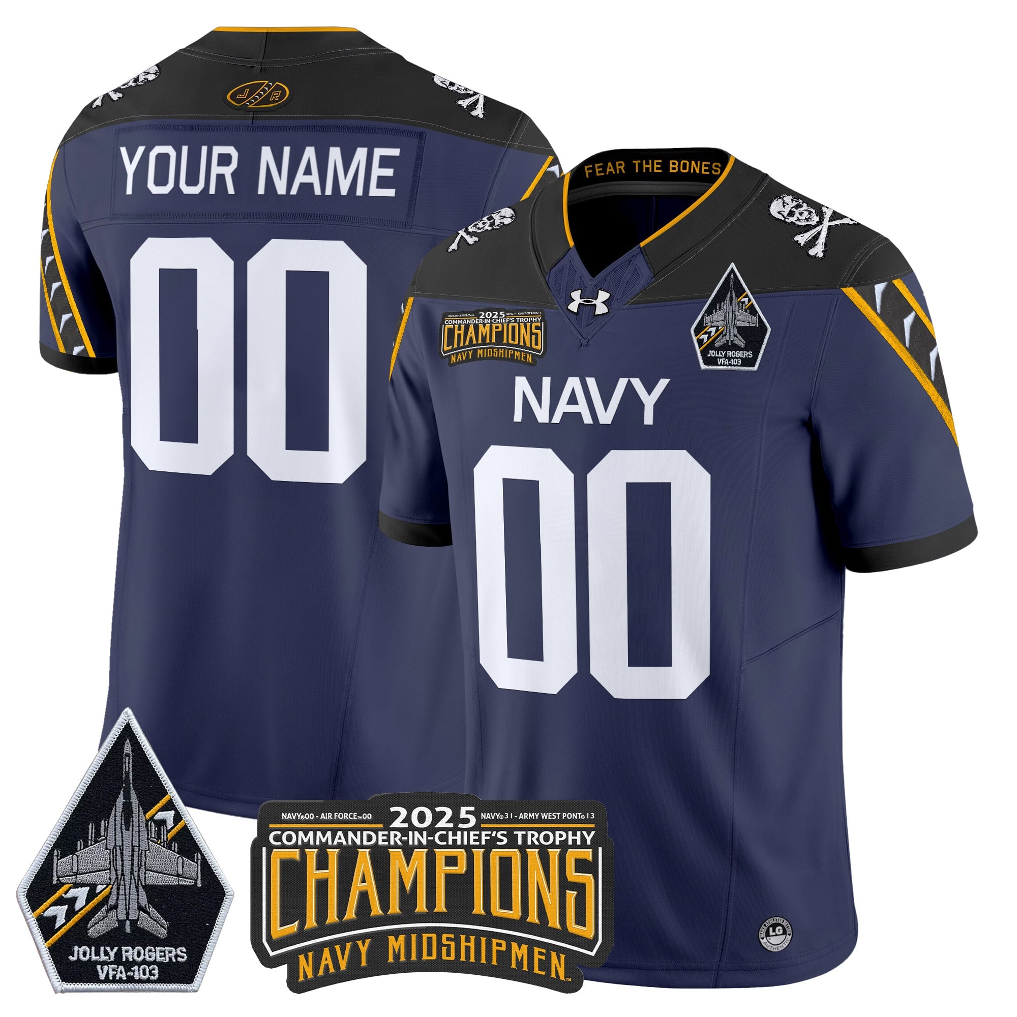 Navy Midshipmen Jolly Rogers 2025 Commander-In-Chief's Trophy Champions Vapor Limited Custom Jersey - All Stitched