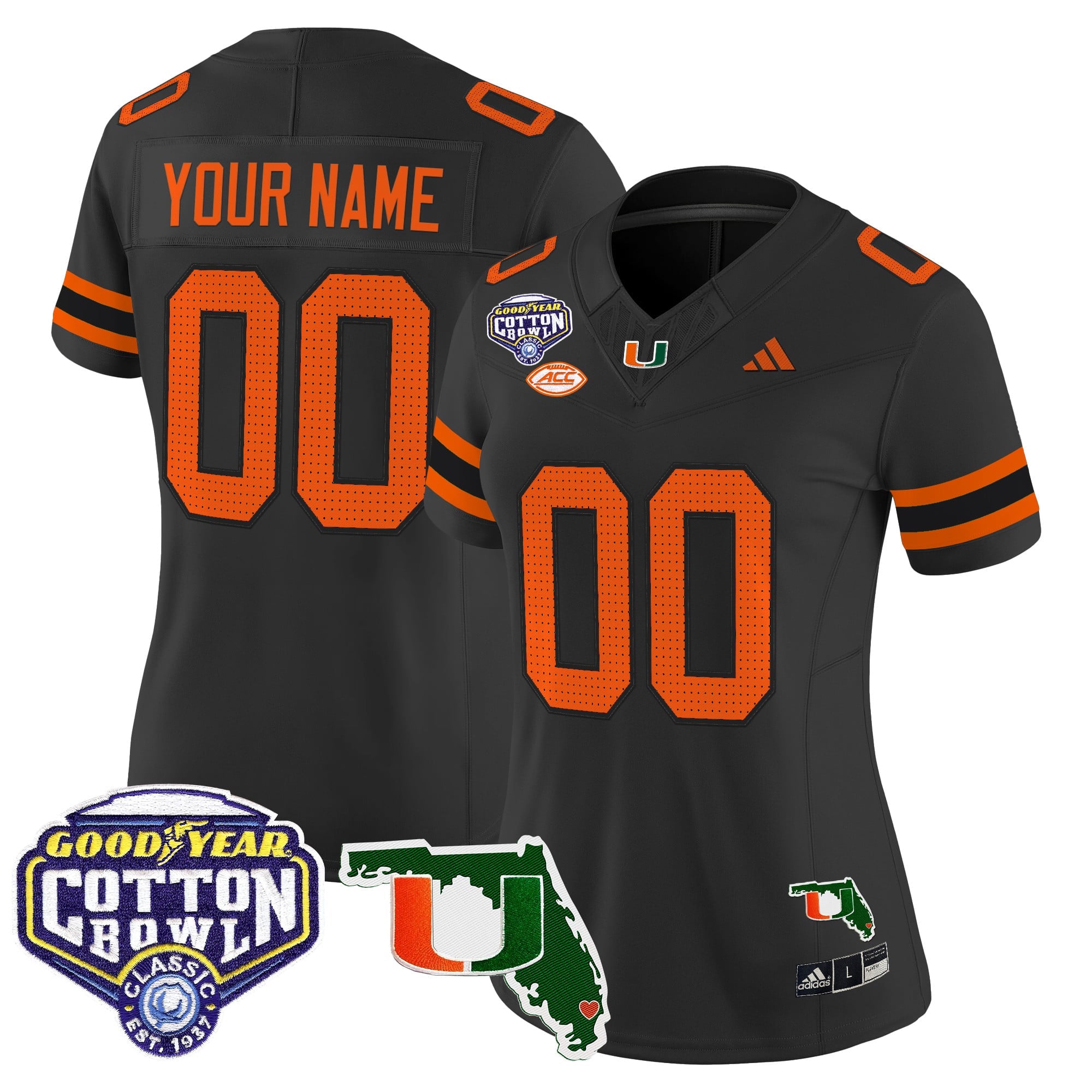 Miami Hurricanes 2025 Cotton Bowl & Florida Patch Vapor Limited Custom Jersey - All Stitched