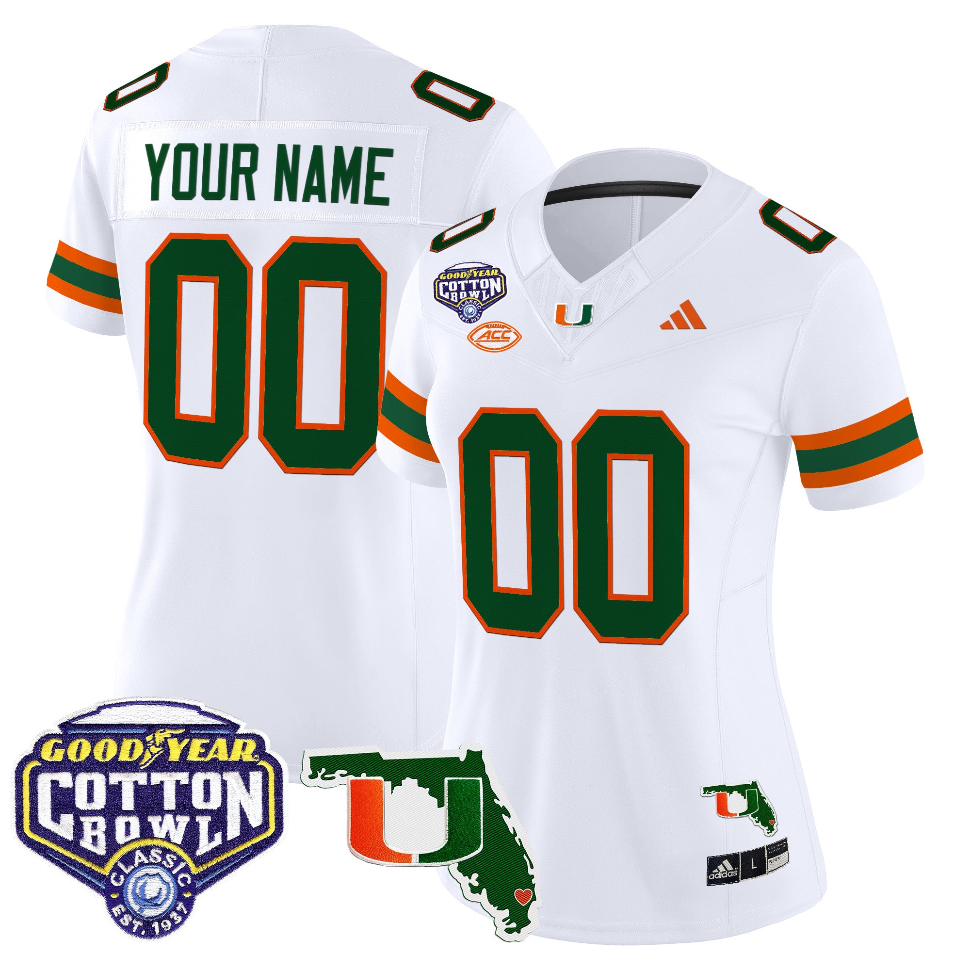 Miami Hurricanes 2025 Cotton Bowl & Florida Patch Vapor Limited Custom Jersey - All Stitched