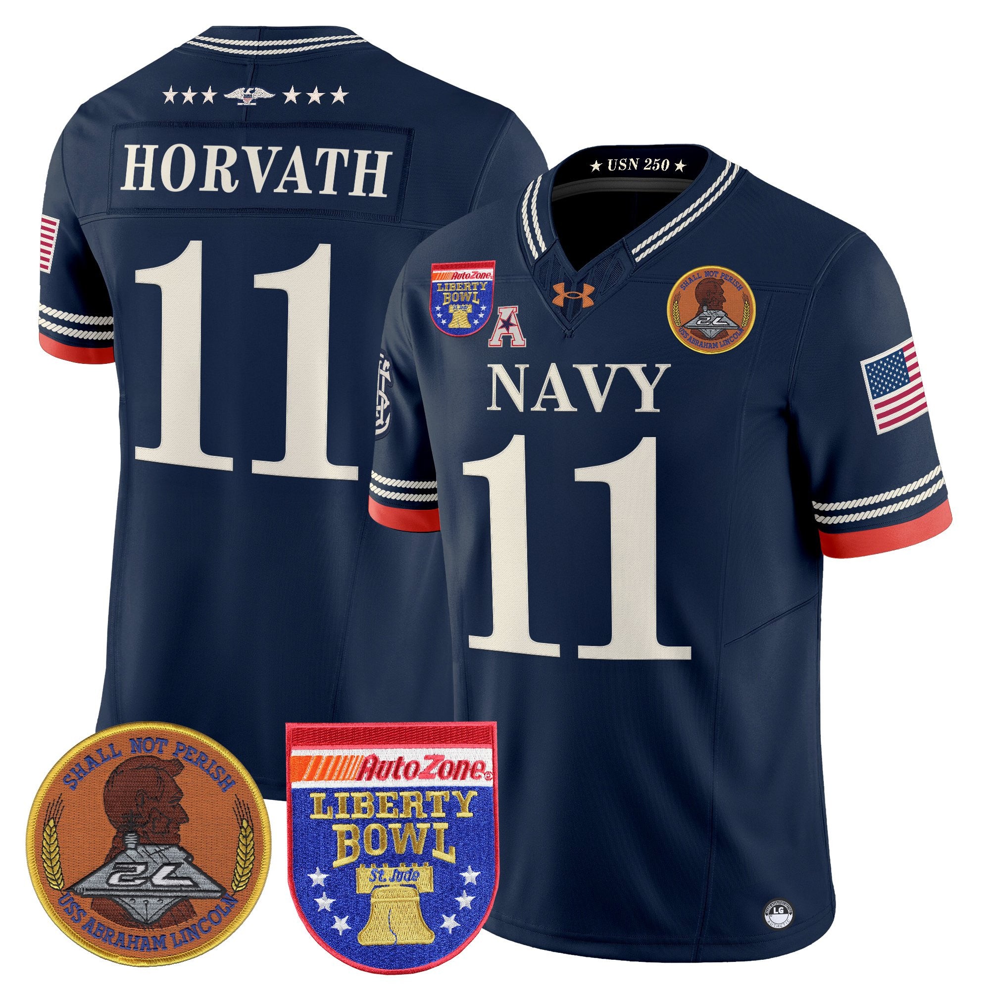 Men's Navy Midshipmen 250th Anniversary Vapor Limited Jersey - 2026 Liberty Bowl Patch - Stitched