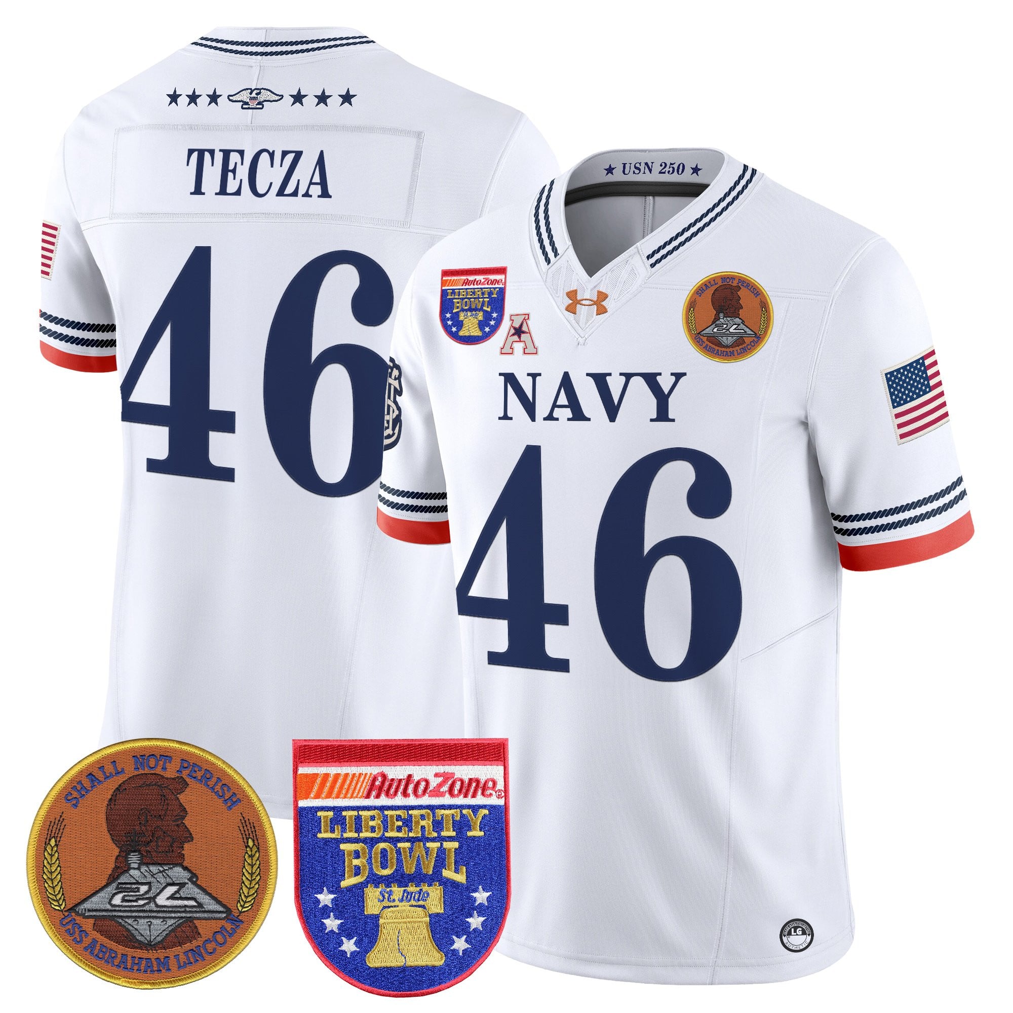 Men's Navy Midshipmen 250th Anniversary Vapor Limited Jersey - 2026 Liberty Bowl Patch - Stitched