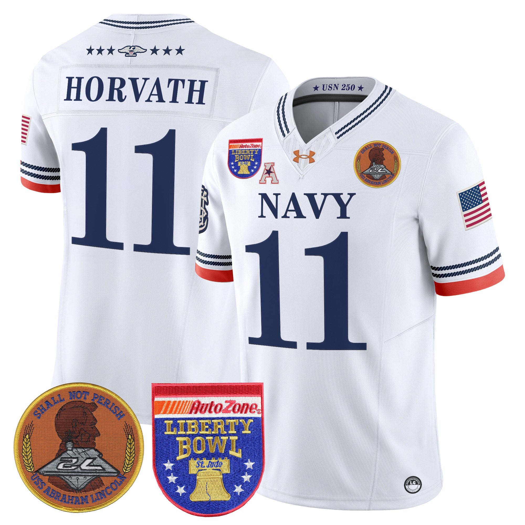 Men's Navy Midshipmen 250th Anniversary Vapor Limited Jersey - 2026 Liberty Bowl Patch - Stitched