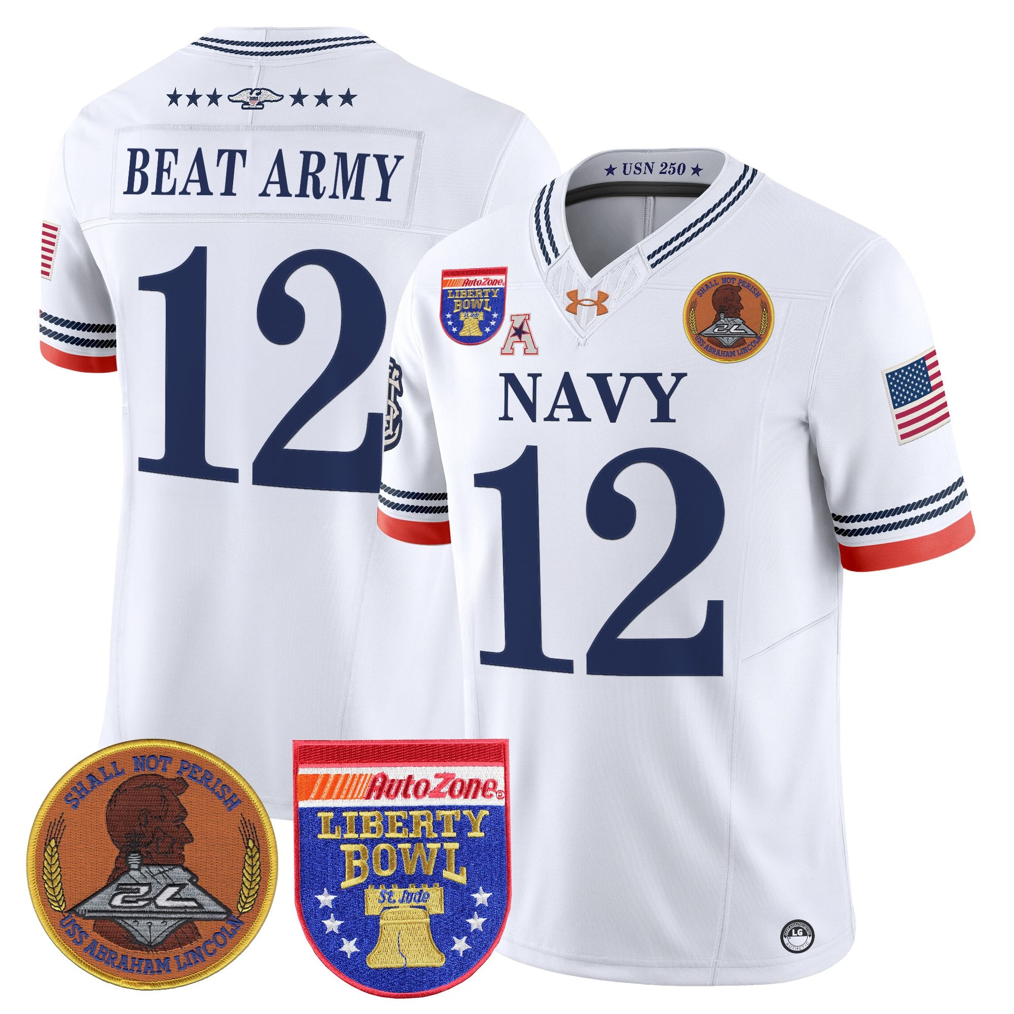 Men's Navy Midshipmen 250th Anniversary Vapor Limited Jersey - 2026 Liberty Bowl Patch - Stitched