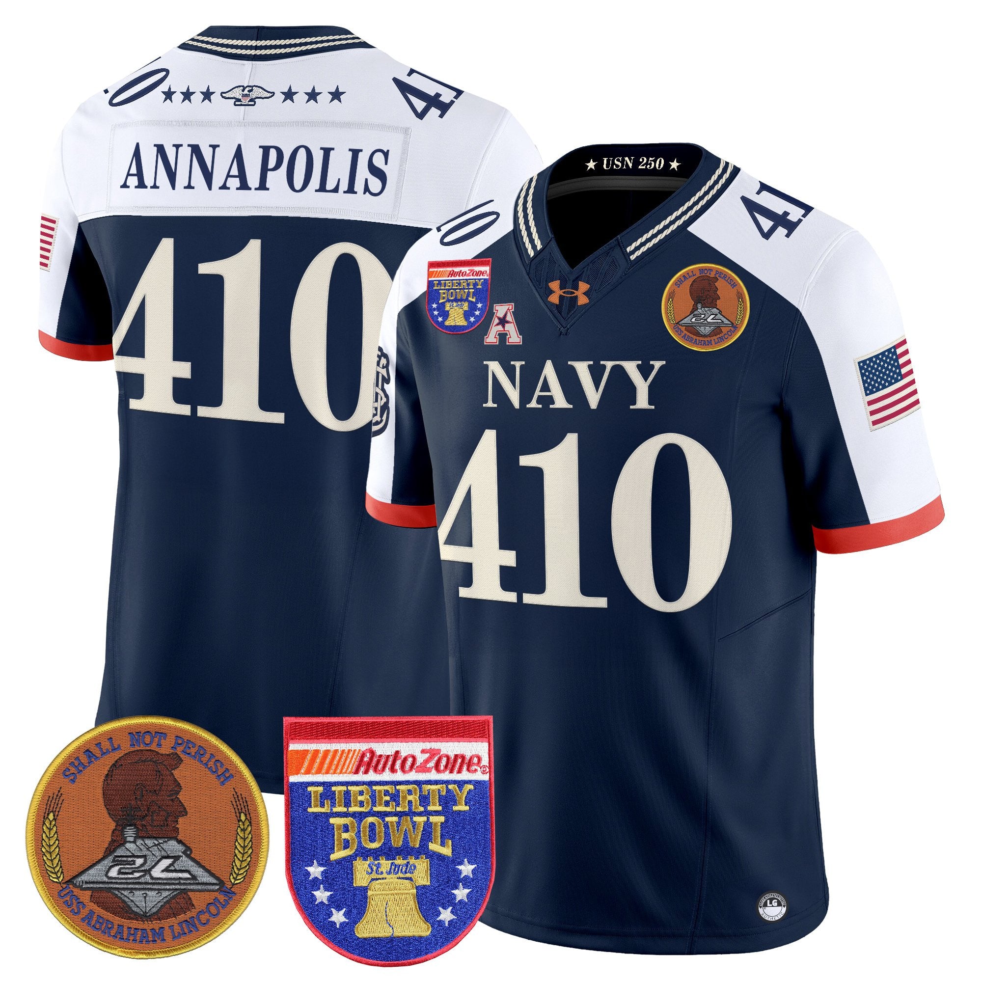Men's Navy Midshipmen 250th Anniversary Vapor Limited Jersey - 2026 Liberty Bowl Patch - Stitched