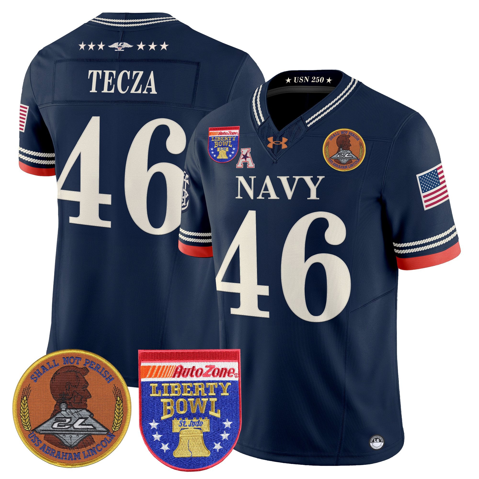 Men's Navy Midshipmen 250th Anniversary Vapor Limited Jersey - 2026 Liberty Bowl Patch - Stitched