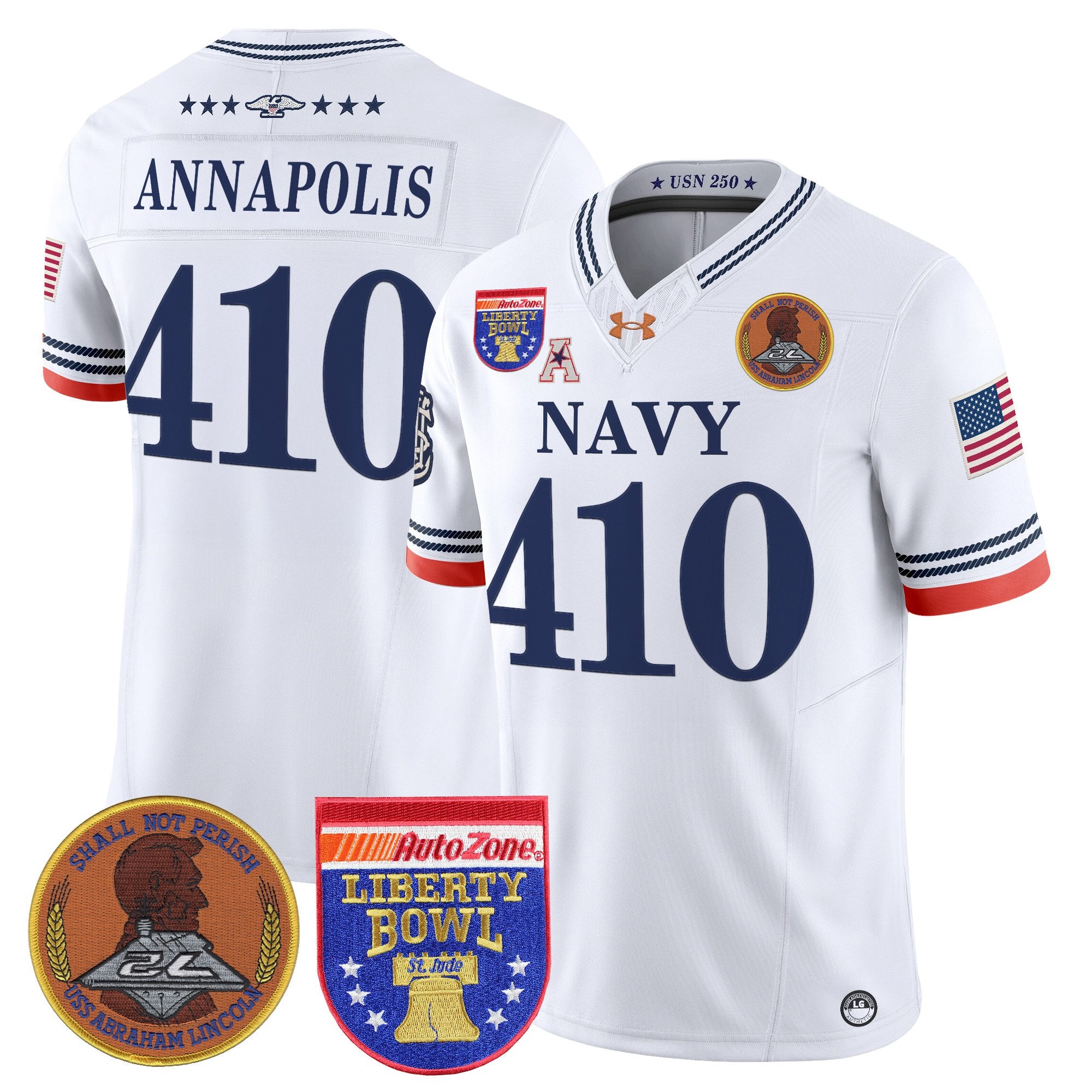 Men's Navy Midshipmen 250th Anniversary Vapor Limited Jersey - 2026 Liberty Bowl Patch - Stitched
