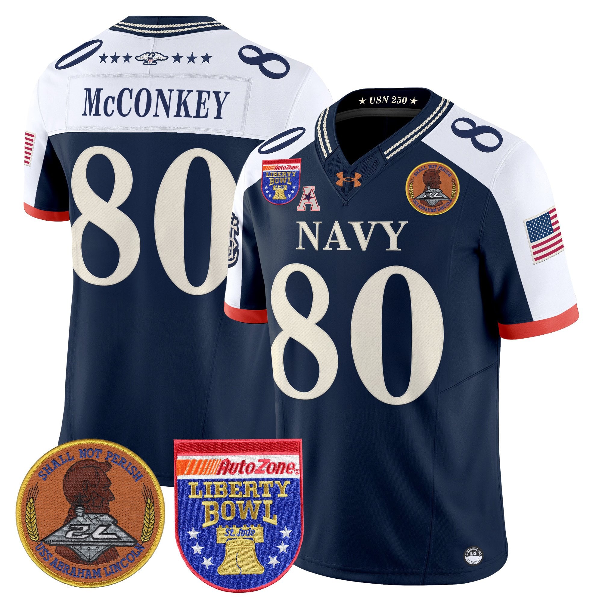 Men's Navy Midshipmen 250th Anniversary Vapor Limited Jersey - 2026 Liberty Bowl Patch - Stitched