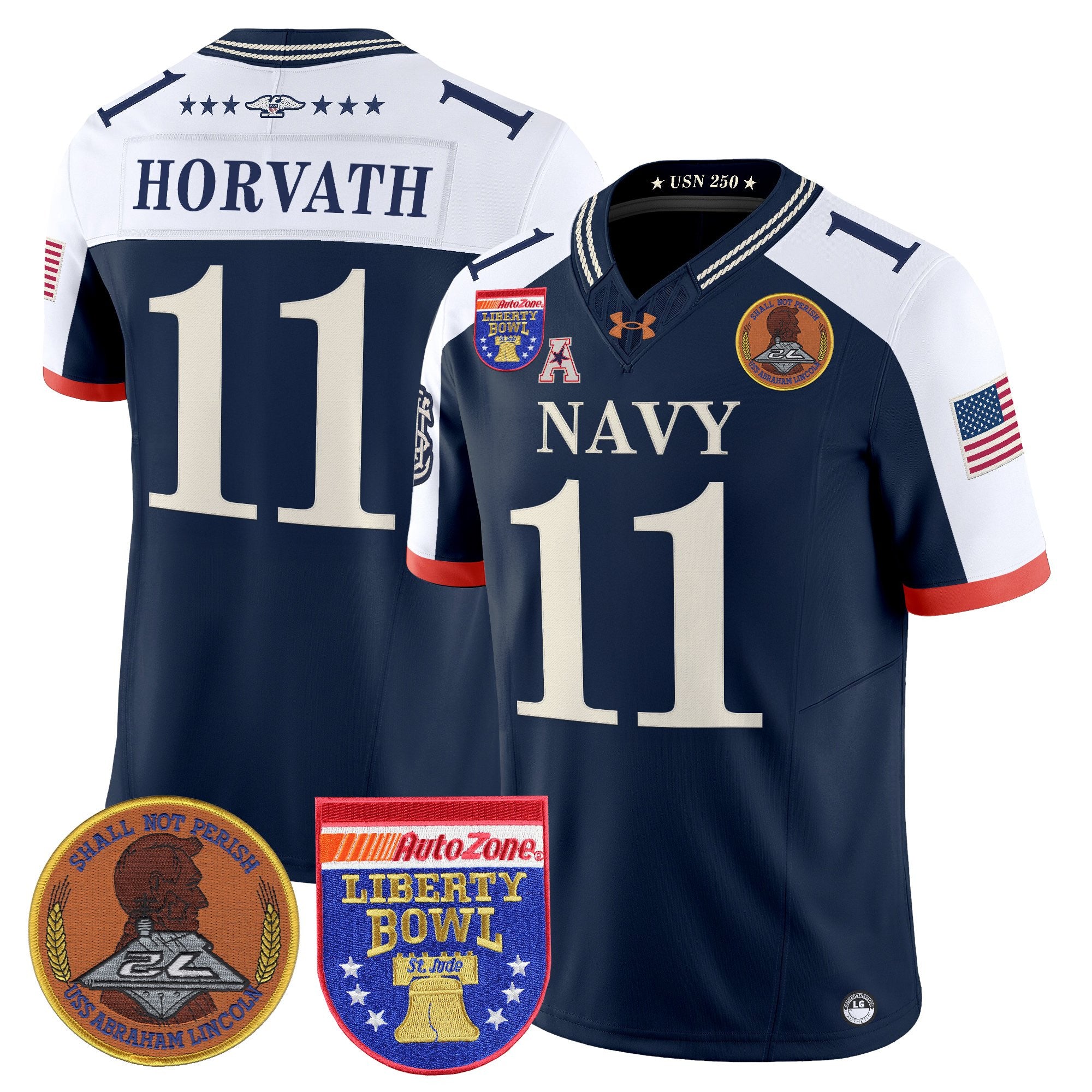 Men's Navy Midshipmen 250th Anniversary Vapor Limited Jersey - 2026 Liberty Bowl Patch - Stitched