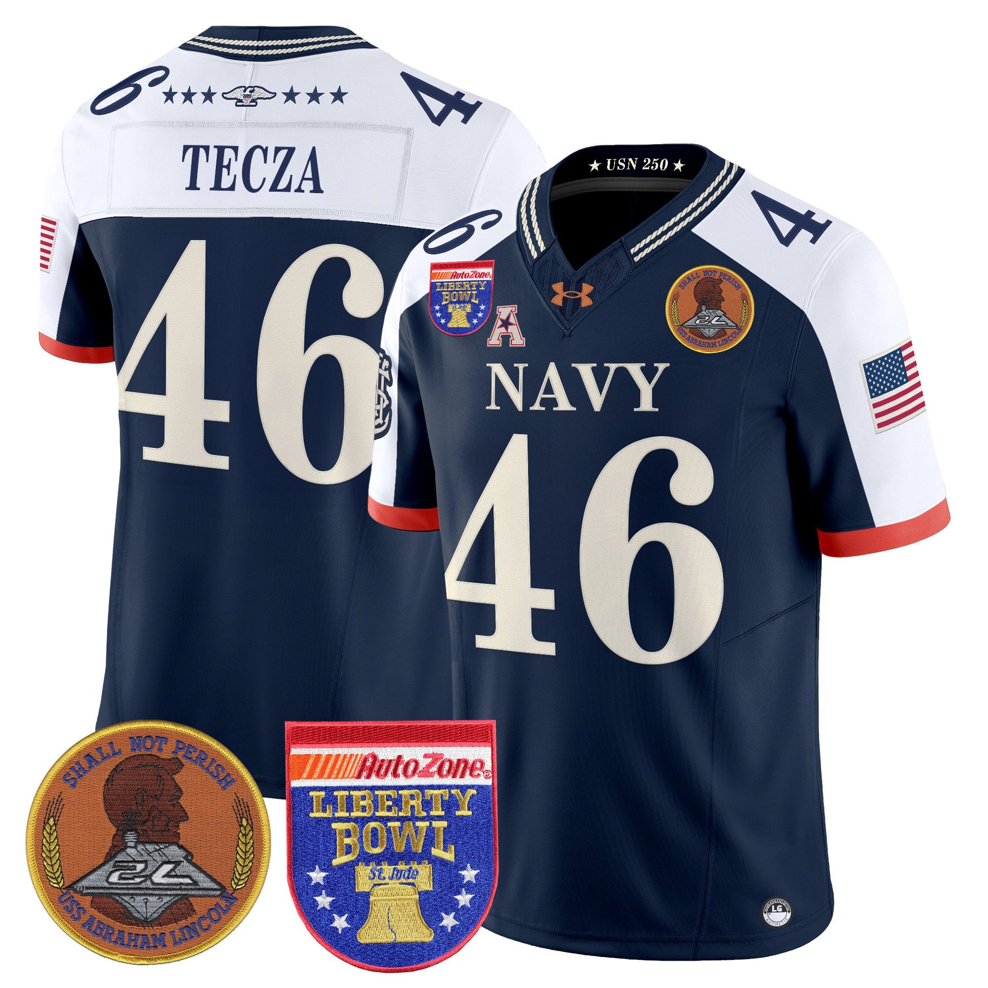 Men's Navy Midshipmen 250th Anniversary Vapor Limited Jersey - 2026 Liberty Bowl Patch - Stitched