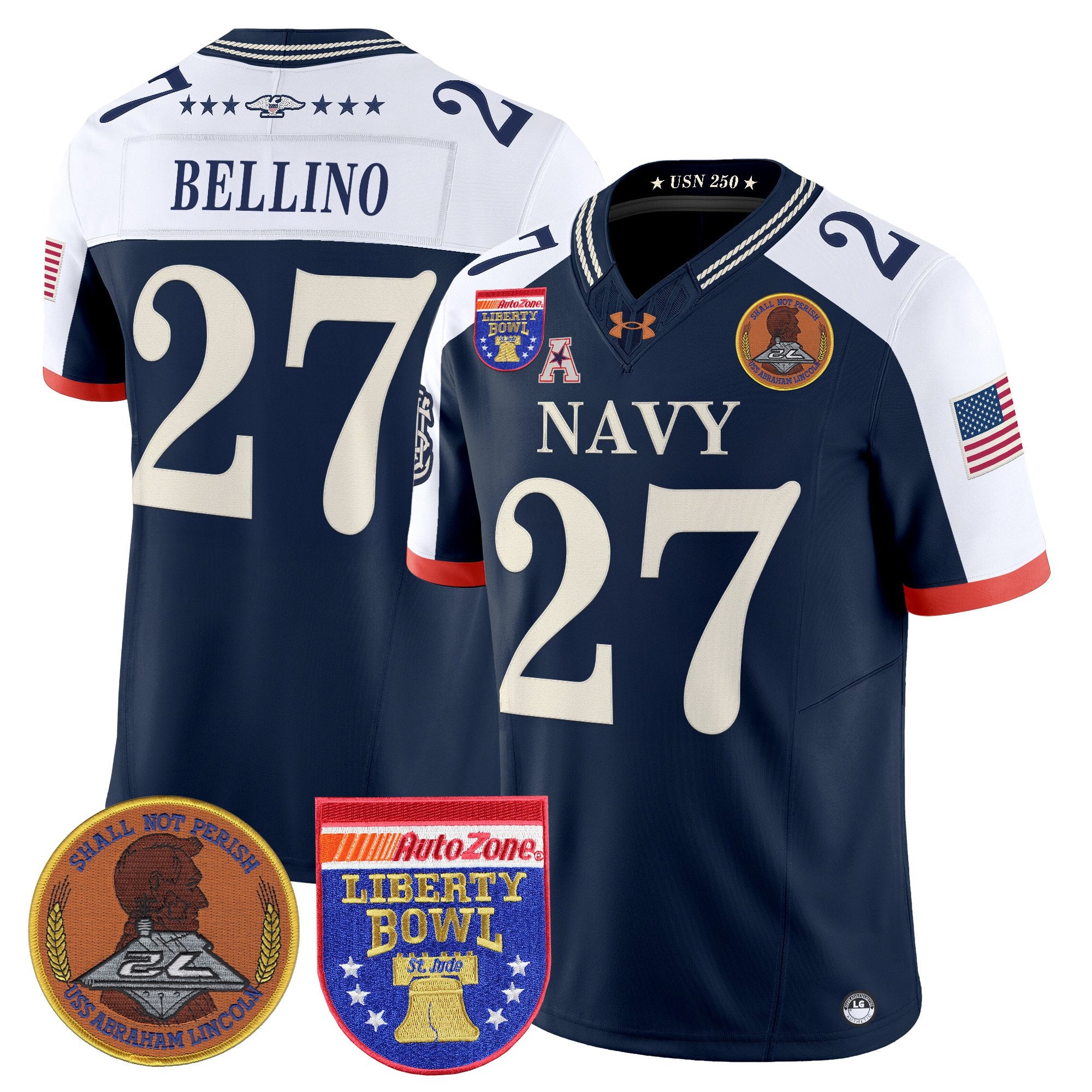 Men's Navy Midshipmen 250th Anniversary Vapor Limited Jersey - 2026 Liberty Bowl Patch - Stitched