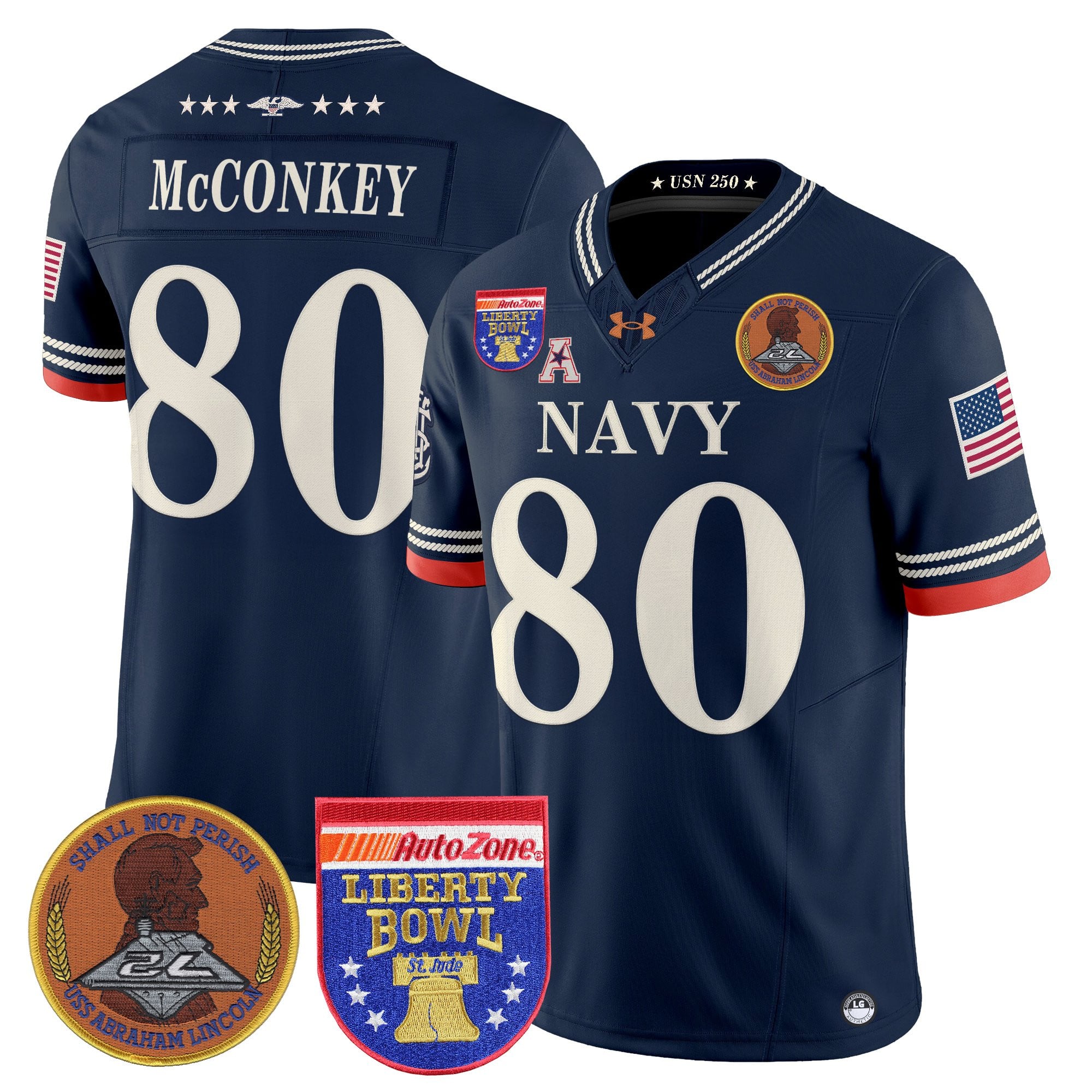 Men's Navy Midshipmen 250th Anniversary Vapor Limited Jersey - 2026 Liberty Bowl Patch - Stitched