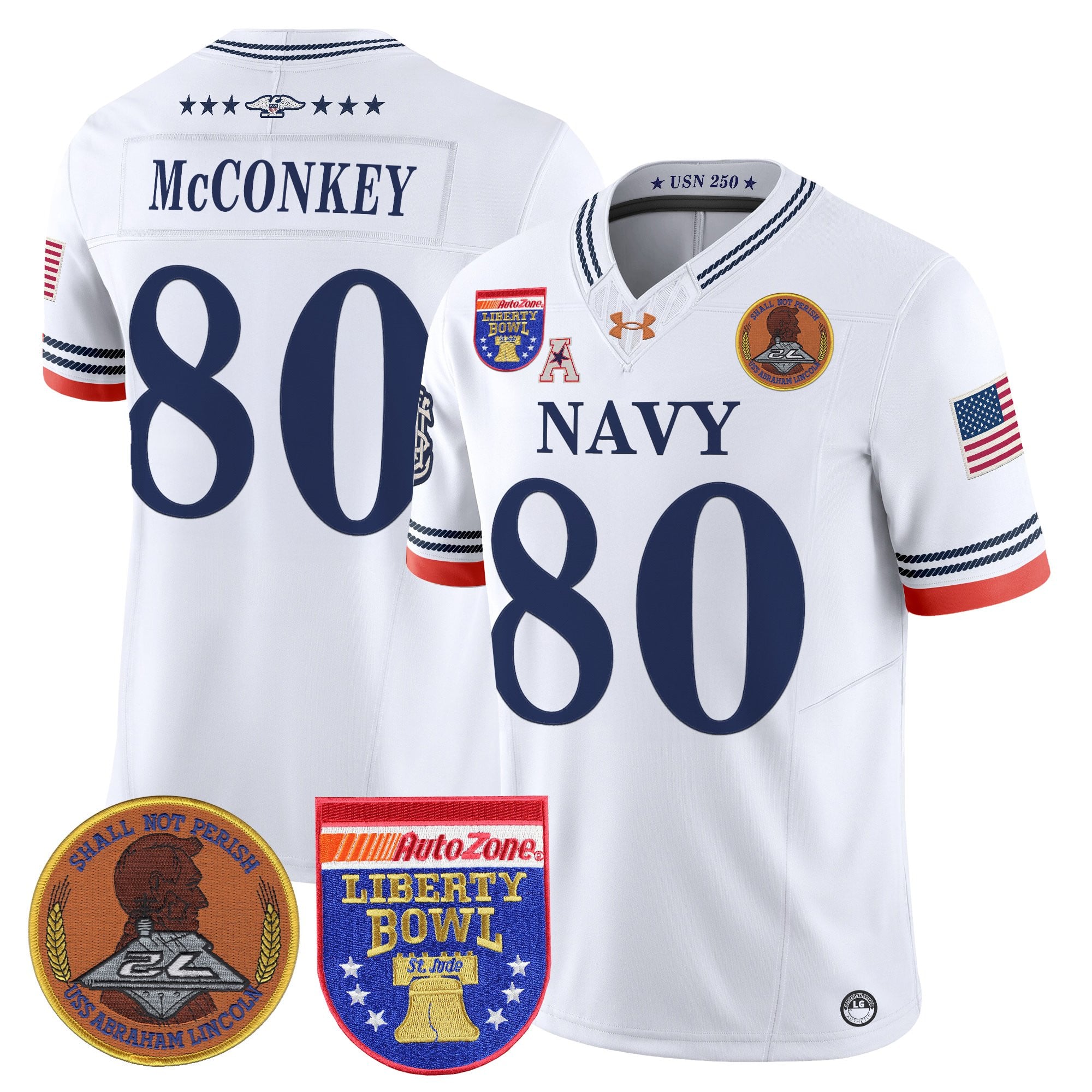 Men's Navy Midshipmen 250th Anniversary Vapor Limited Jersey - 2026 Liberty Bowl Patch - Stitched