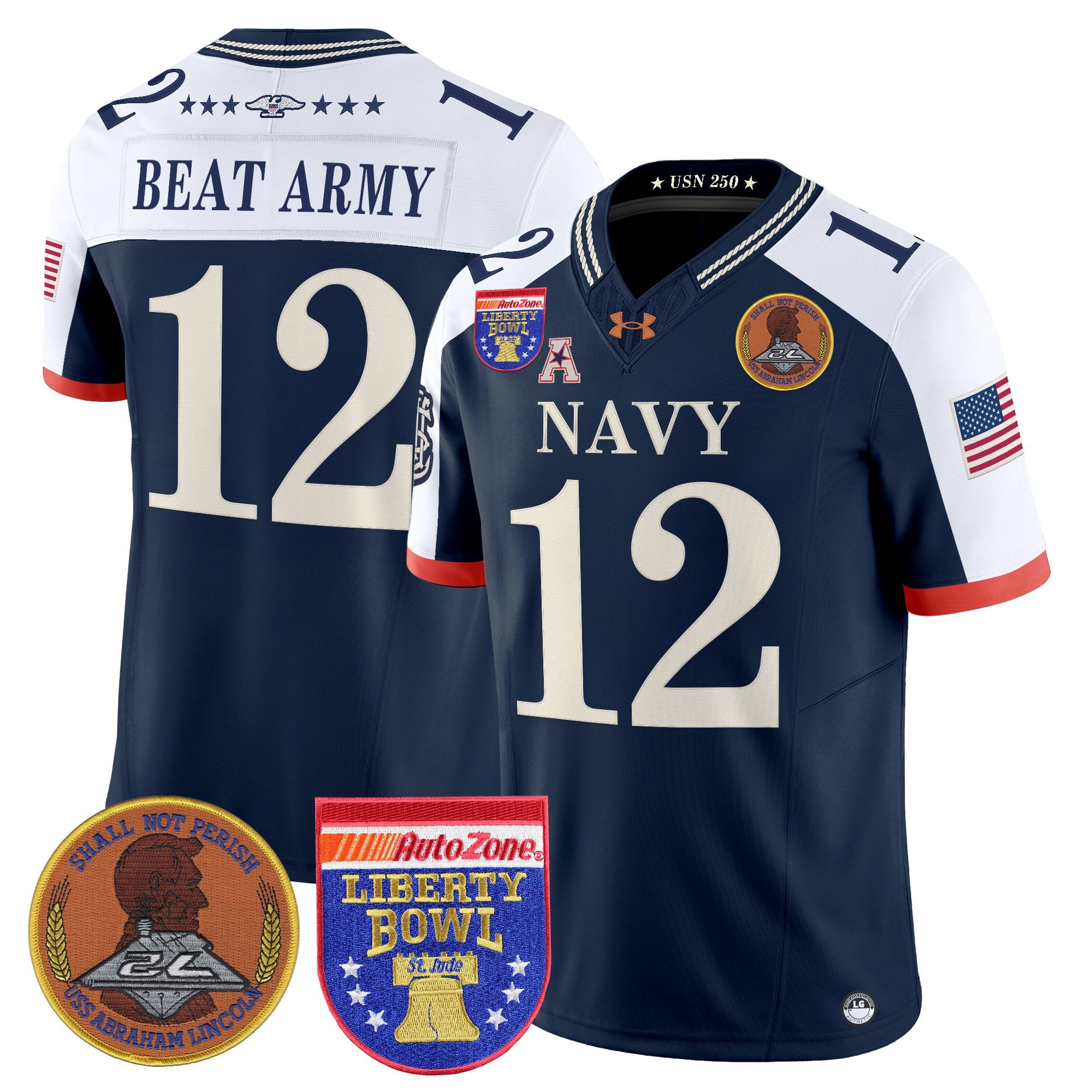 Men's Navy Midshipmen 250th Anniversary Vapor Limited Jersey - 2026 Liberty Bowl Patch - Stitched