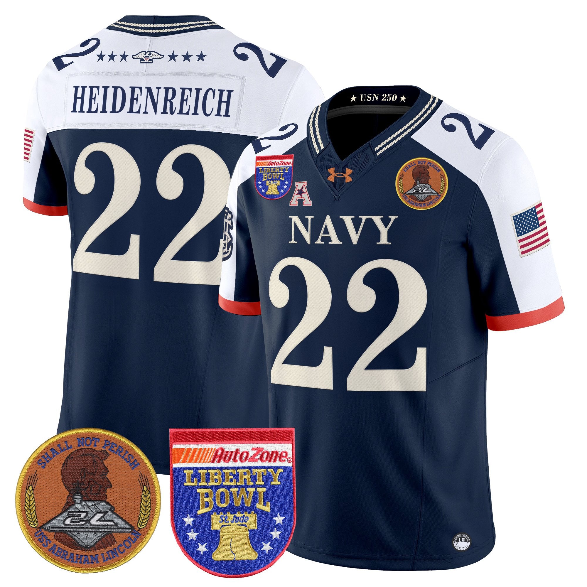 Men's Navy Midshipmen 250th Anniversary Vapor Limited Jersey - 2026 Liberty Bowl Patch - Stitched