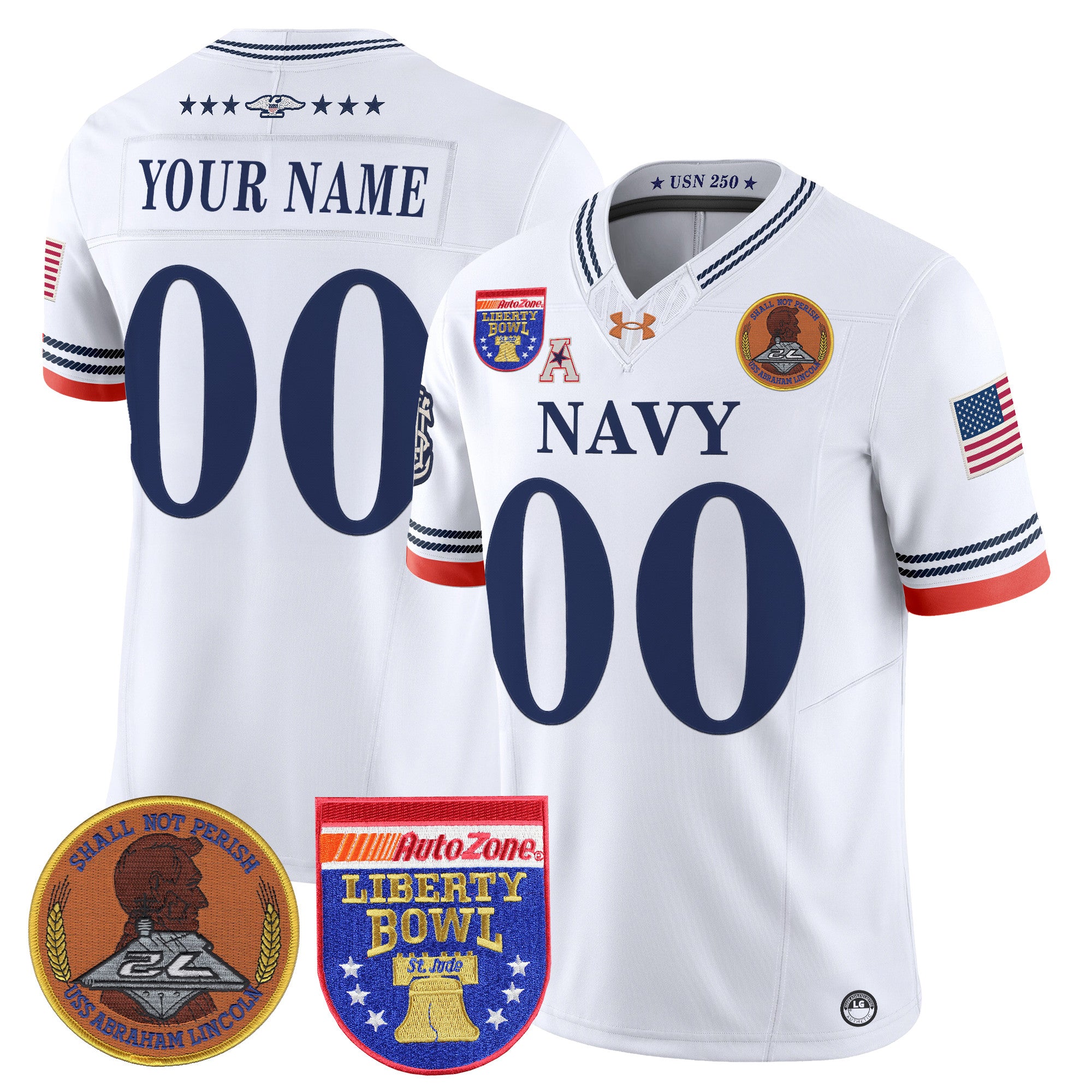 Navy Midshipmen 250th Anniversary Vapor Limited Custom Jersey - 2026 Liberty Bowl Patch - Stitched