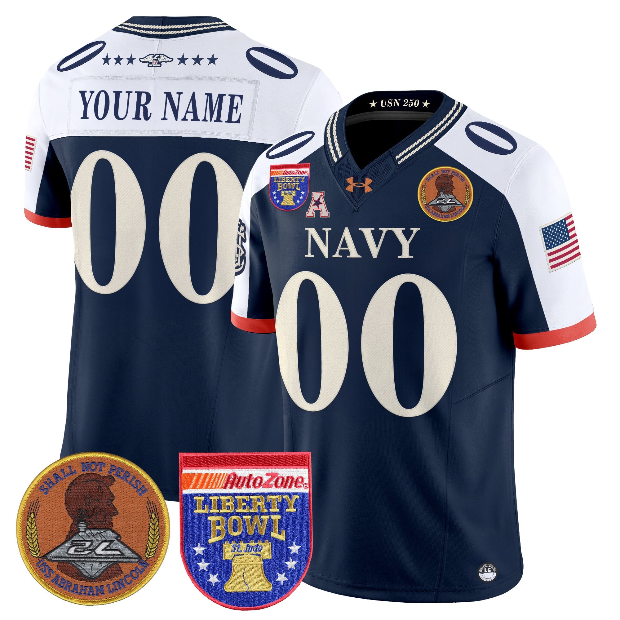 Navy Midshipmen 250th Anniversary Vapor Limited Custom Jersey - 2026 Liberty Bowl Patch - Stitched