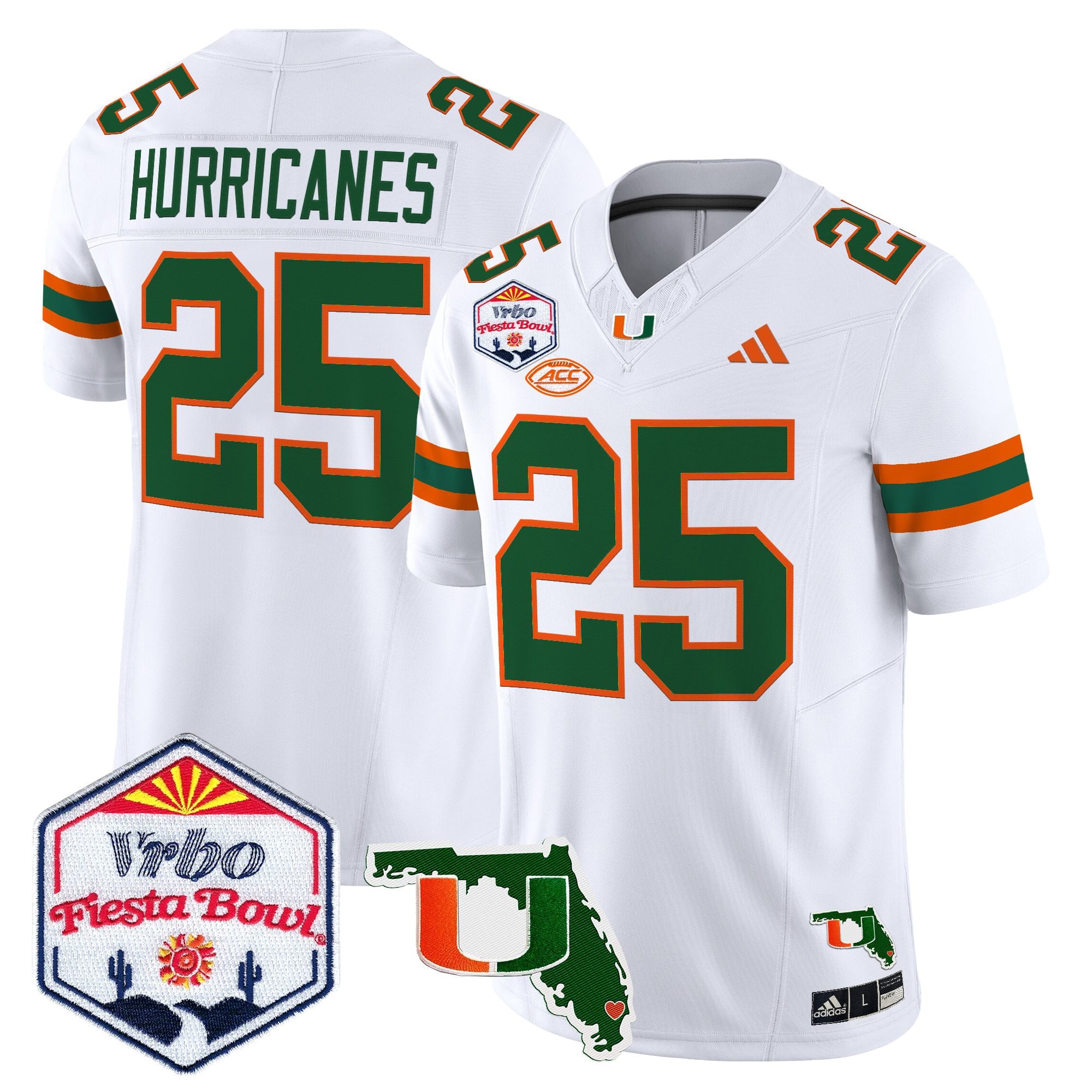 Men's Miami Hurricanes 2026 The Fiesta Bowl & Florida Patch Vapor Limited Jersey - All Stitched