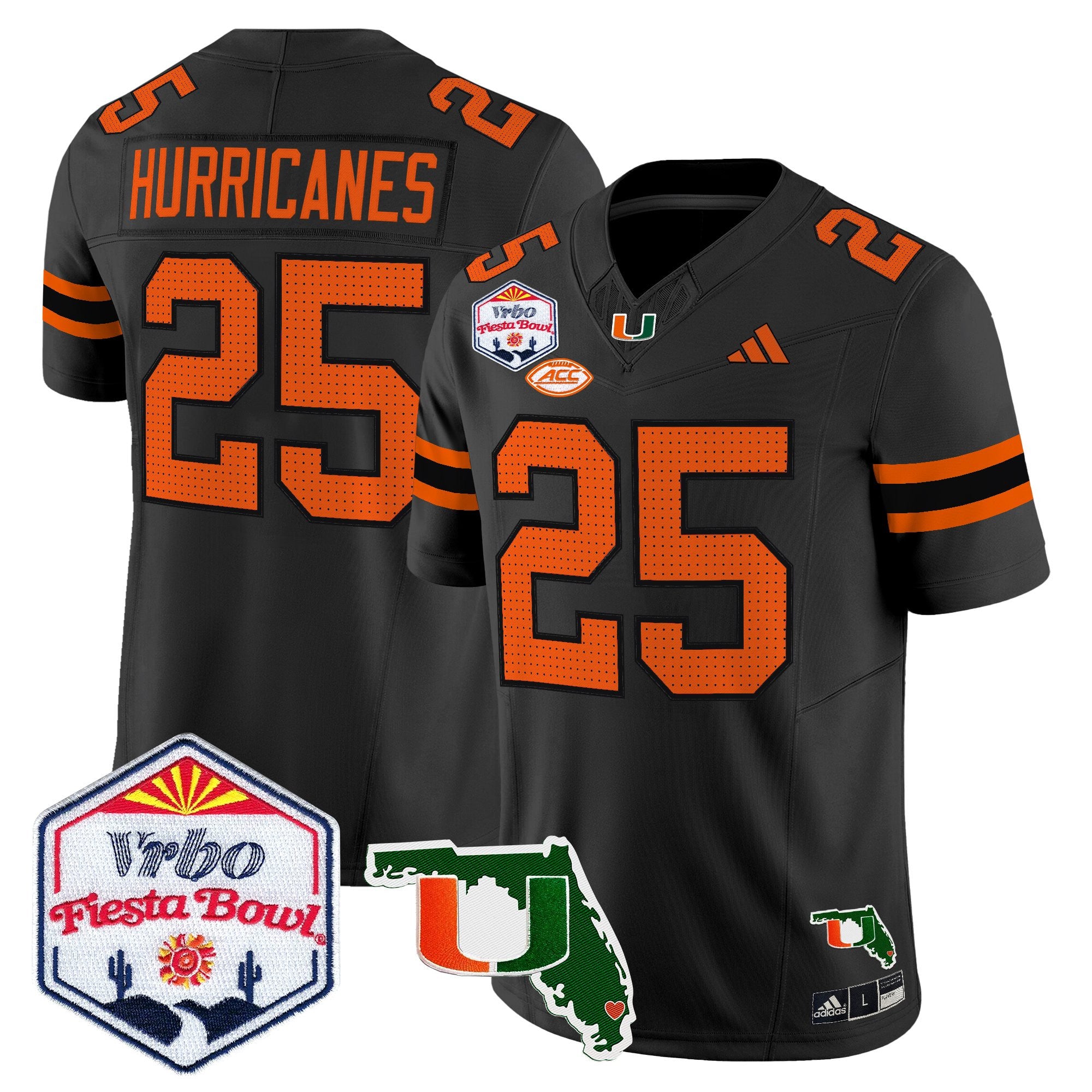 Men's Miami Hurricanes 2026 The Fiesta Bowl & Florida Patch Vapor Limited Jersey - All Stitched
