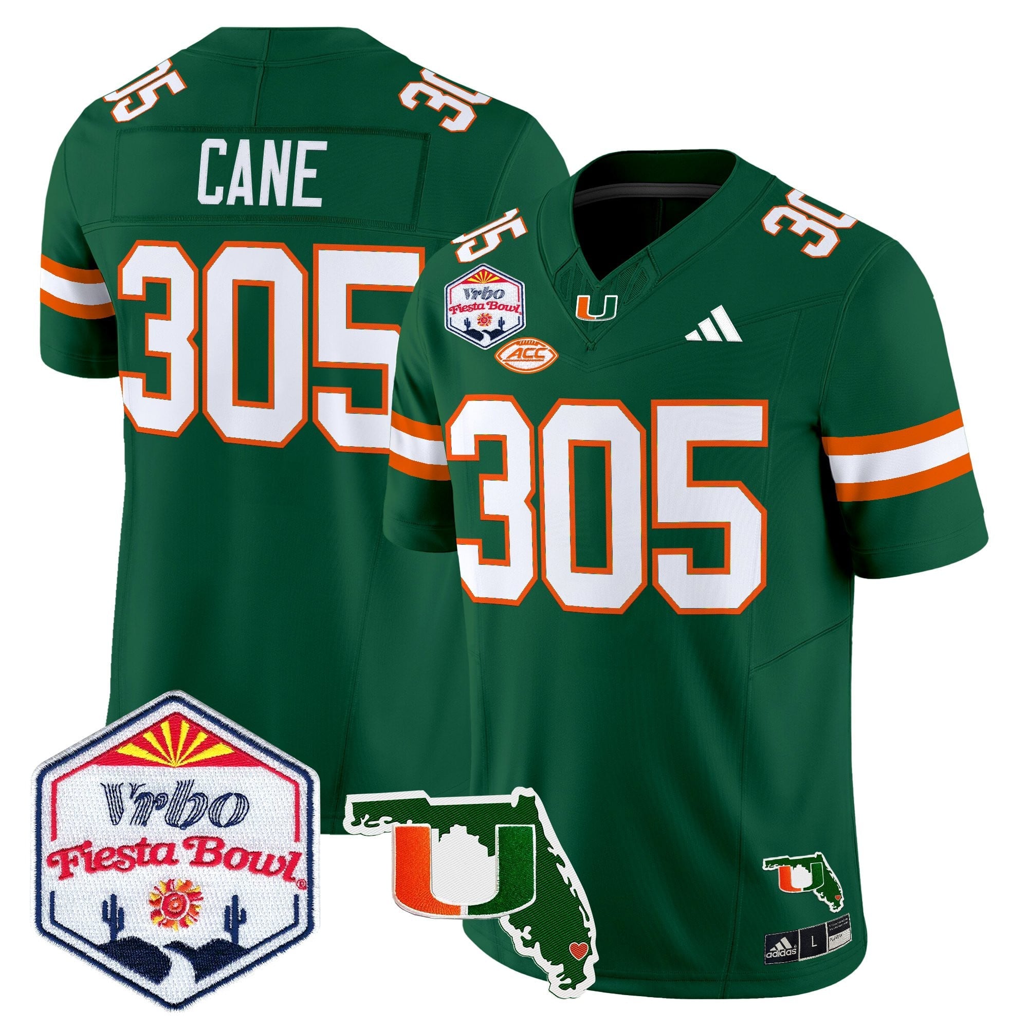 Men's Miami Hurricanes 2026 The Fiesta Bowl & Florida Patch Vapor Limited Jersey - All Stitched