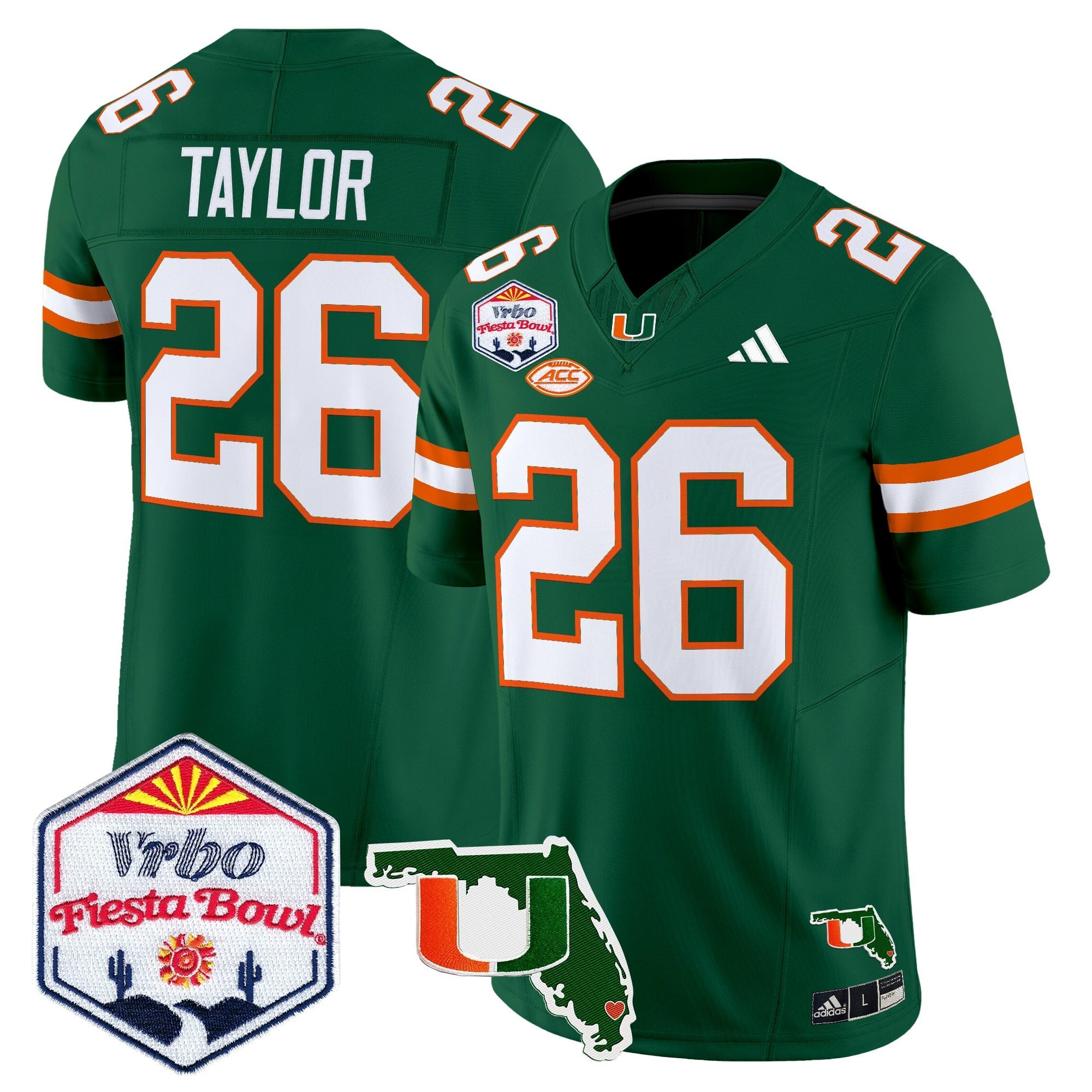 Men's Miami Hurricanes 2026 The Fiesta Bowl & Florida Patch Vapor Limited Jersey - All Stitched