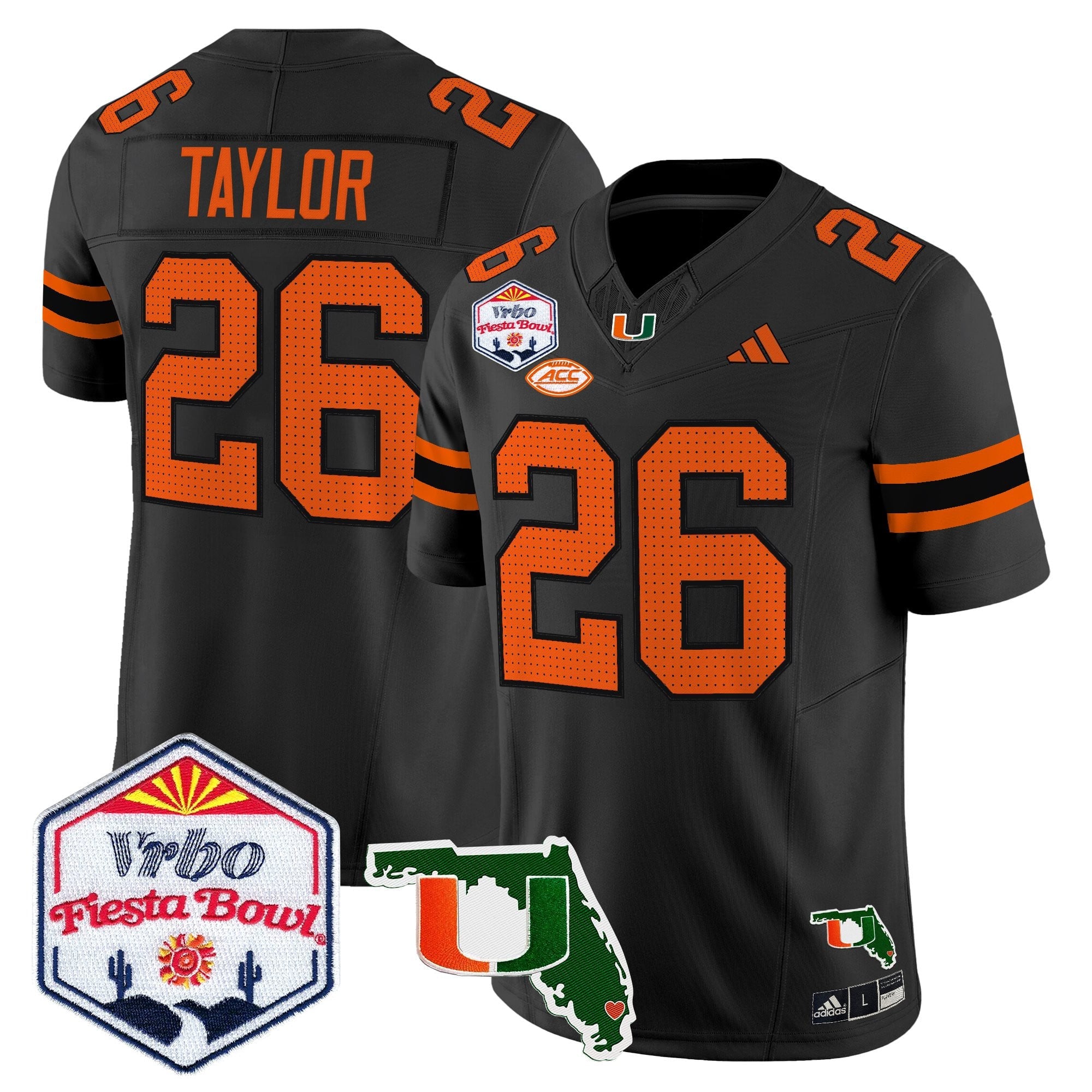 Men's Miami Hurricanes 2026 The Fiesta Bowl & Florida Patch Vapor Limited Jersey - All Stitched