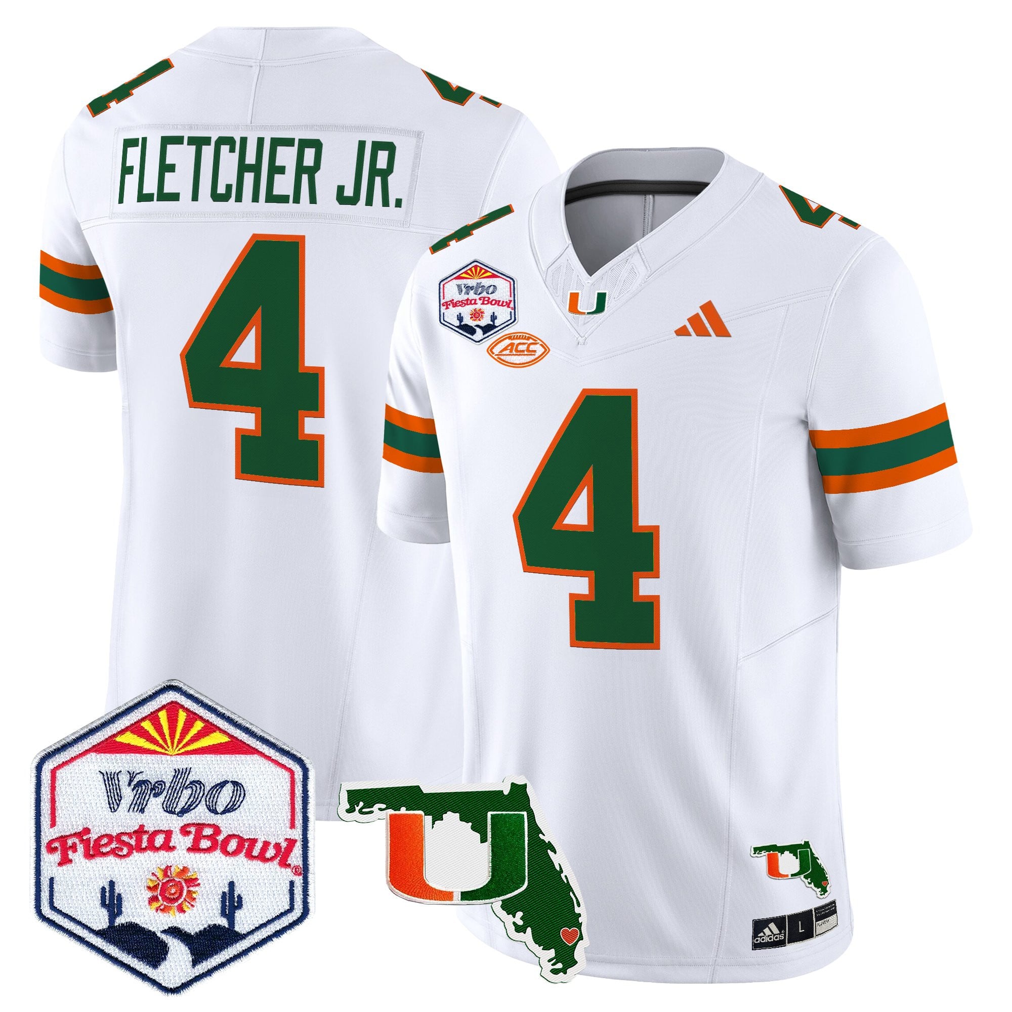 Men's Miami Hurricanes 2026 The Fiesta Bowl & Florida Patch Vapor Limited Jersey - All Stitched