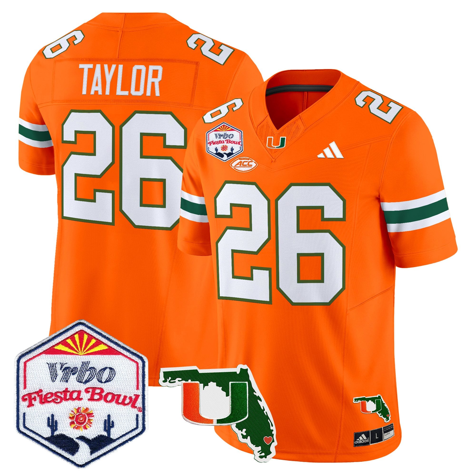 Men's Miami Hurricanes 2026 The Fiesta Bowl & Florida Patch Vapor Limited Jersey - All Stitched