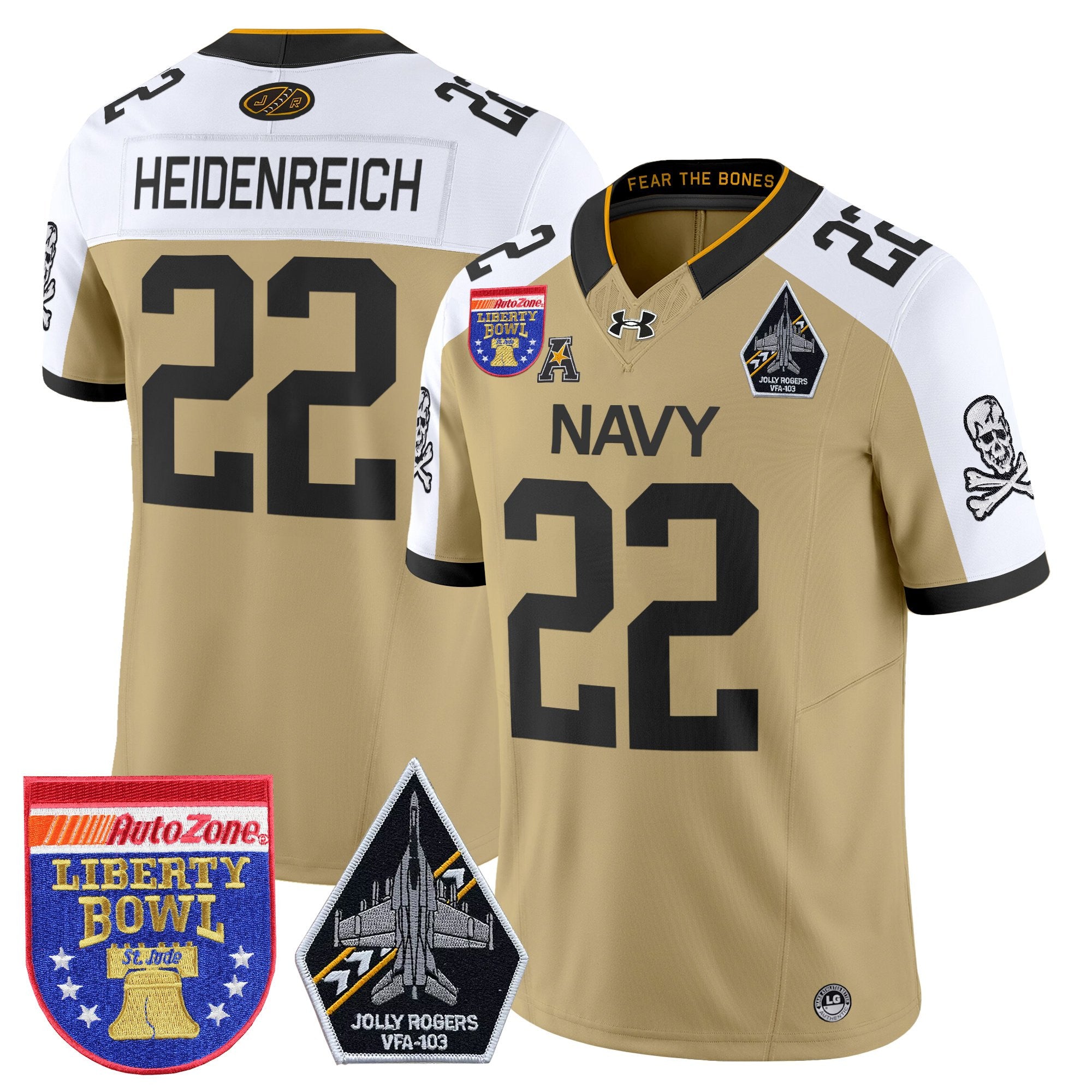 Men's Navy Midshipmen 'Jolly Rogers Edition' Vapor Limited Jersey - 2026 Liberty Bowl Patch - All Stitched