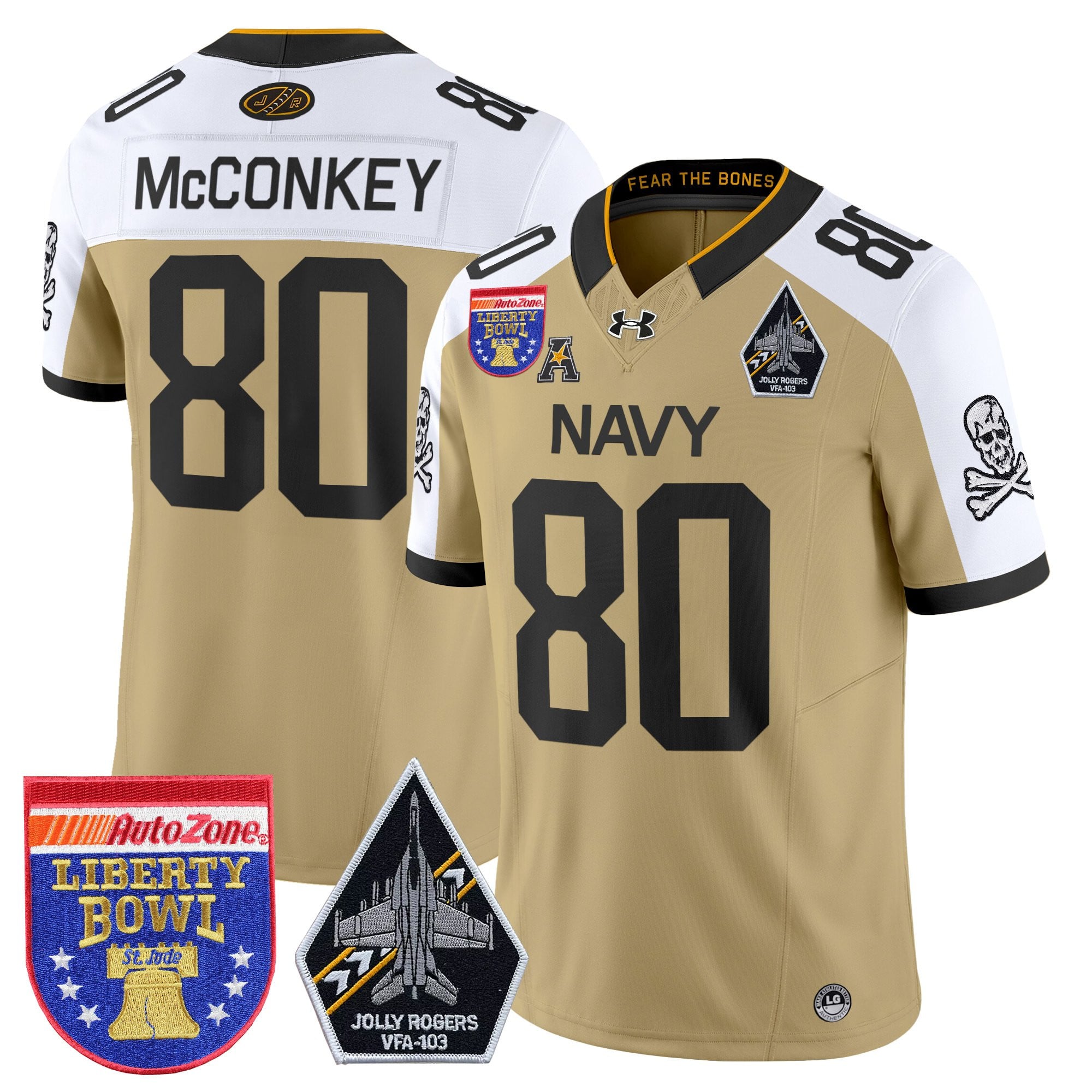 Men's Navy Midshipmen 'Jolly Rogers Edition' Vapor Limited Jersey - 2026 Liberty Bowl Patch - All Stitched