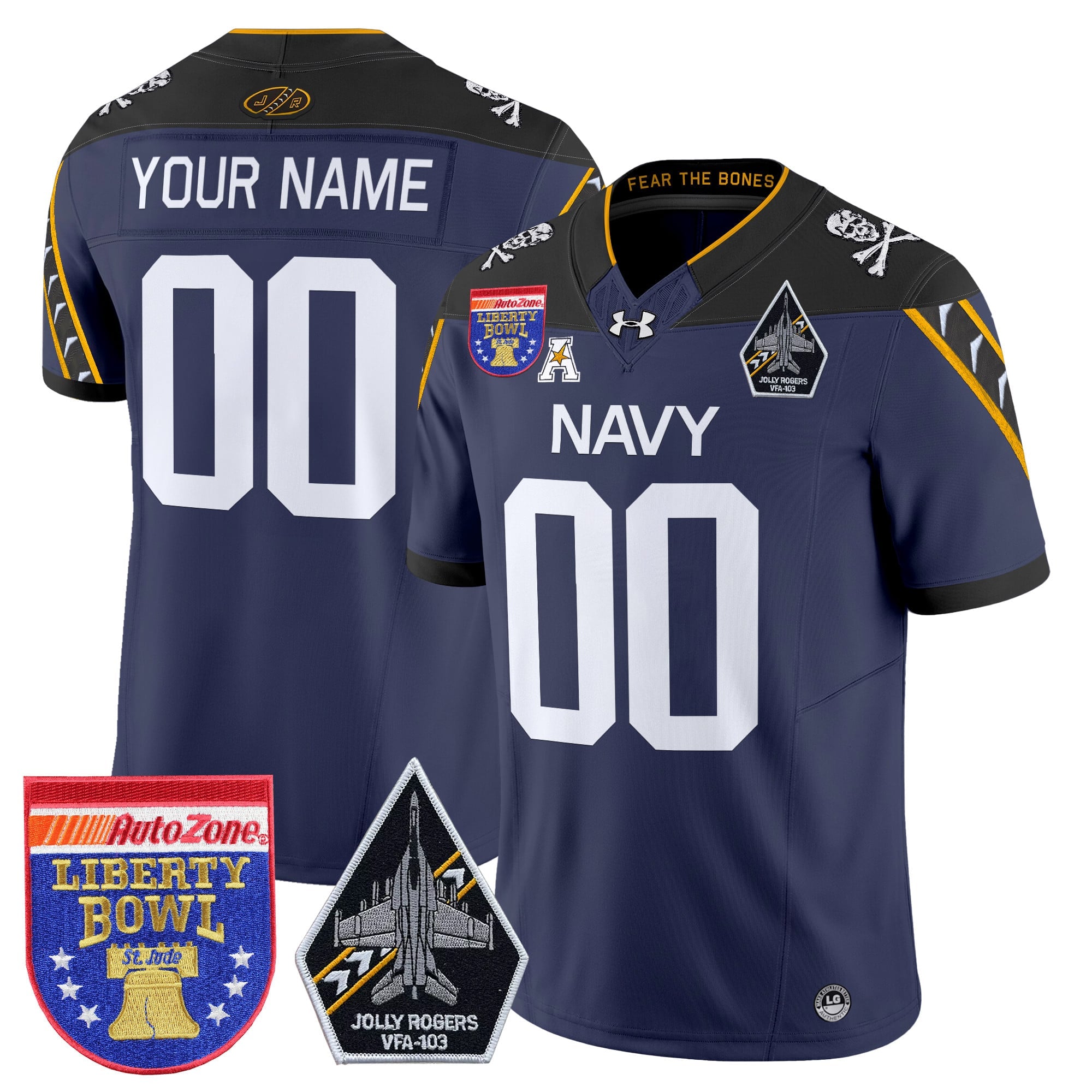 Navy Midshipmen 'Jolly Rogers Edition' Vapor Limited Custom Jersey - 2026 Liberty Bowl Patch - All Stitched
