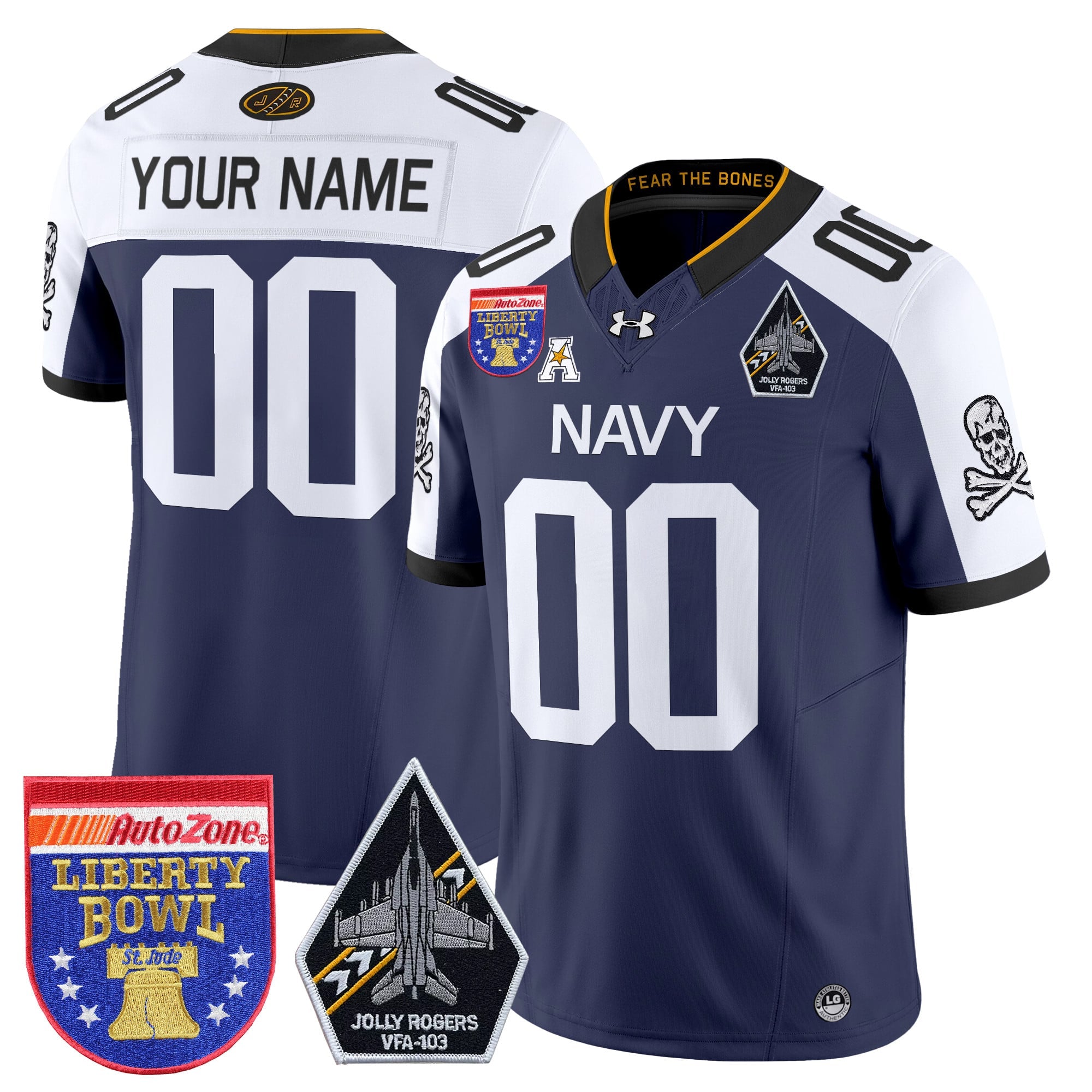 Navy Midshipmen 'Jolly Rogers Edition' Vapor Limited Custom Jersey - 2026 Liberty Bowl Patch - All Stitched
