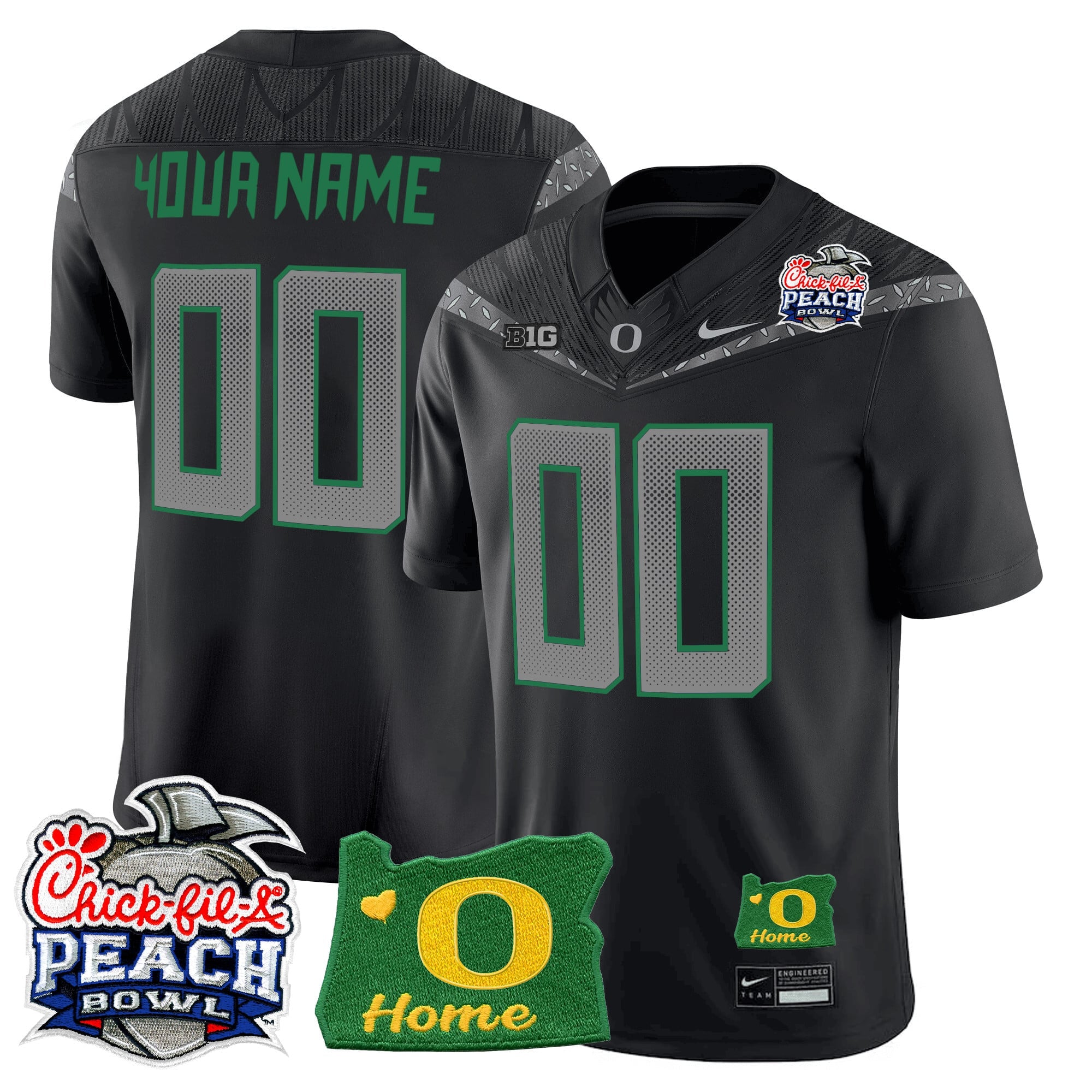 Oregon Ducks 2026 Peach Bowl & Oregon State Patch Vapor Limited Custom Jersey - All Stitched