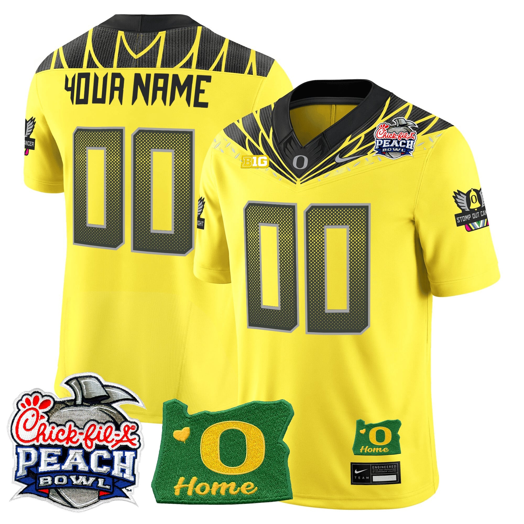 Oregon Ducks 2026 Peach Bowl & Oregon State Patch Vapor Limited Custom Jersey - All Stitched