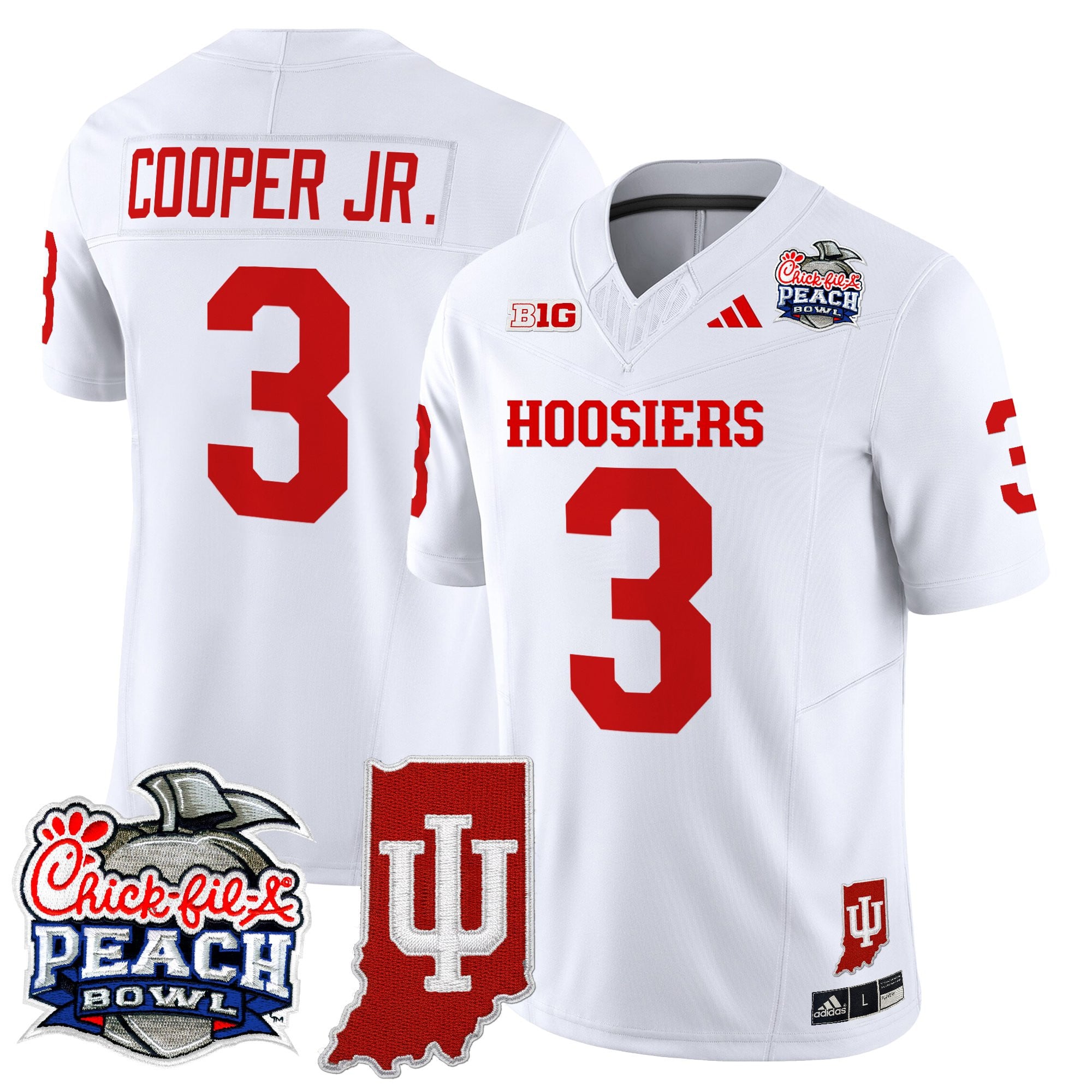 Men's Indiana Hoosiers 2026 Peach Bowl & Indiana State Patch Vapor Limited Jersey - All Stitched