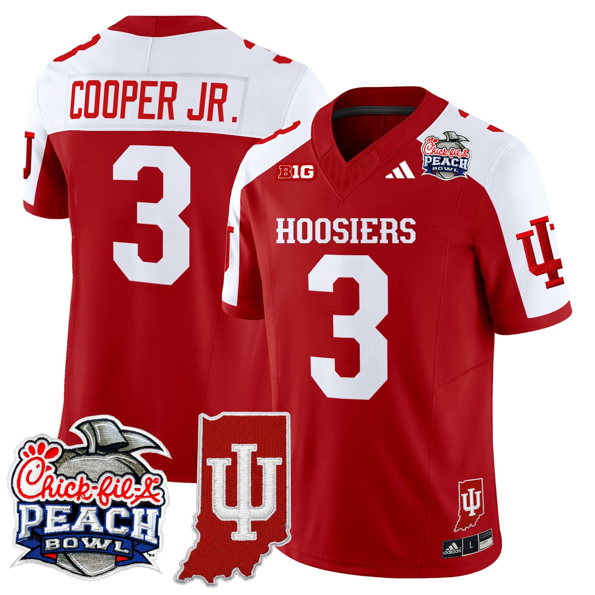 Men's Indiana Hoosiers 2026 Peach Bowl & Indiana State Patch Vapor Limited Jersey - All Stitched