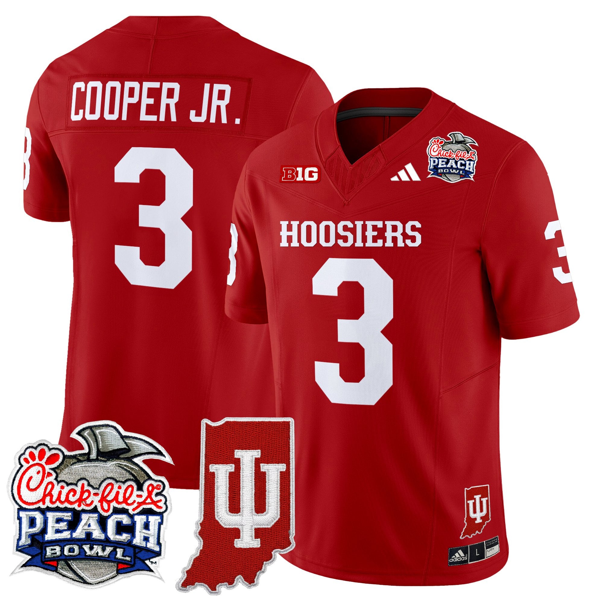 Men's Indiana Hoosiers 2026 Peach Bowl & Indiana State Patch Vapor Limited Jersey - All Stitched