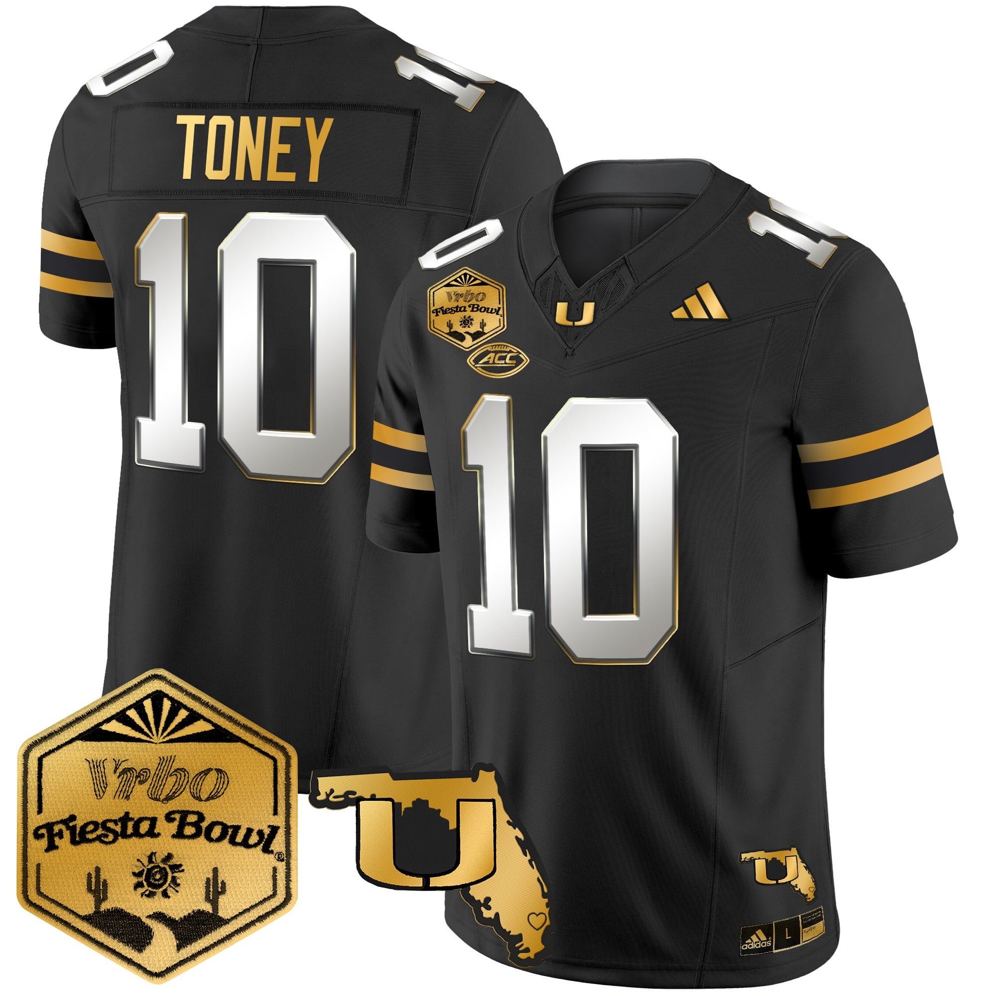 Men's Miami Hurricanes 2026 The Fiesta Bowl & Florida Patch Gold Vapor Limited Jersey - All Stitched