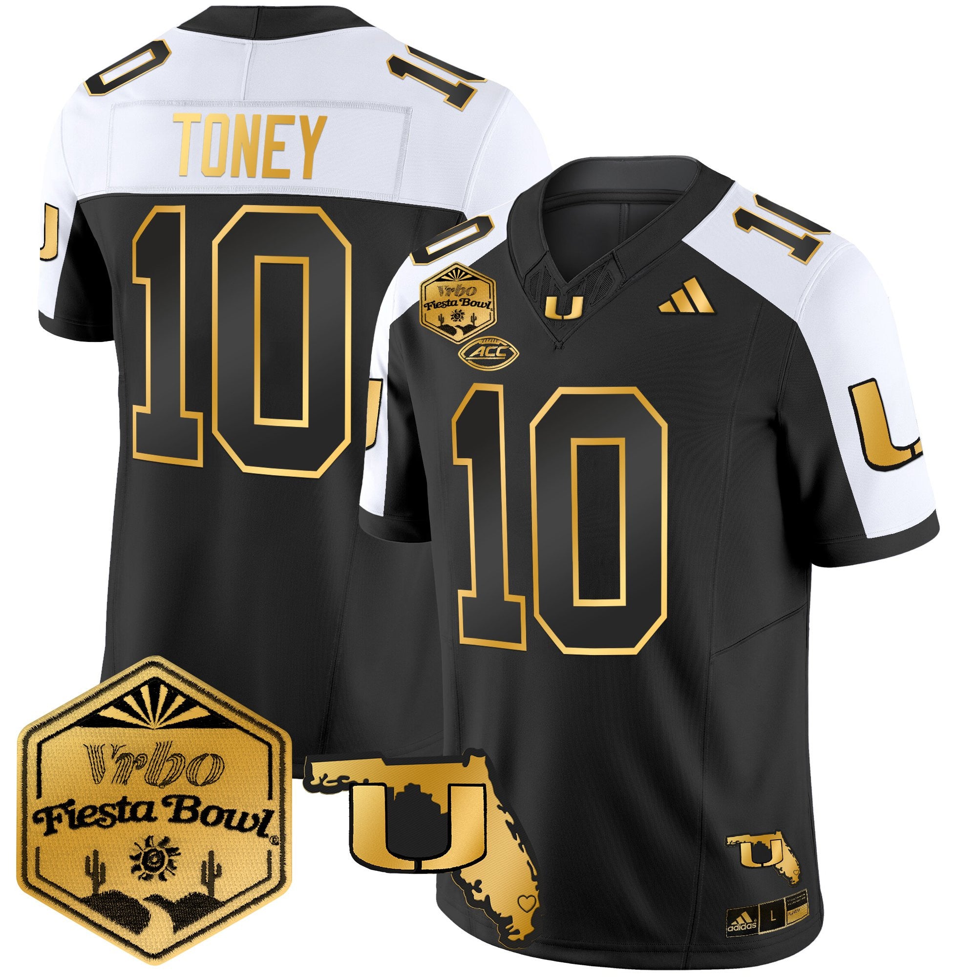 Men's Miami Hurricanes 2026 The Fiesta Bowl & Florida Patch Gold Vapor Limited Jersey - All Stitched