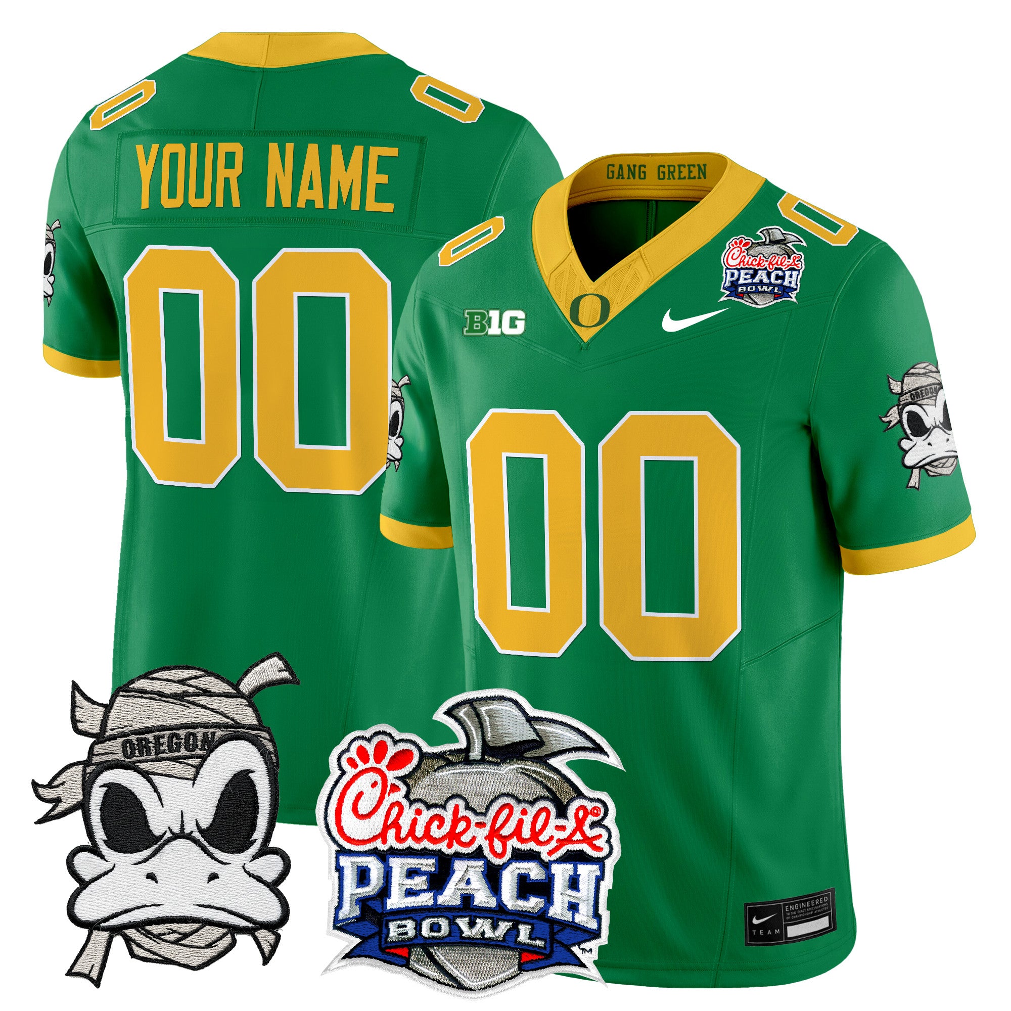 Oregon Ducks "Mummy Duck" Vapor Limited Custom Jersey - 2026 Peach Bowl Patch - All Stitched