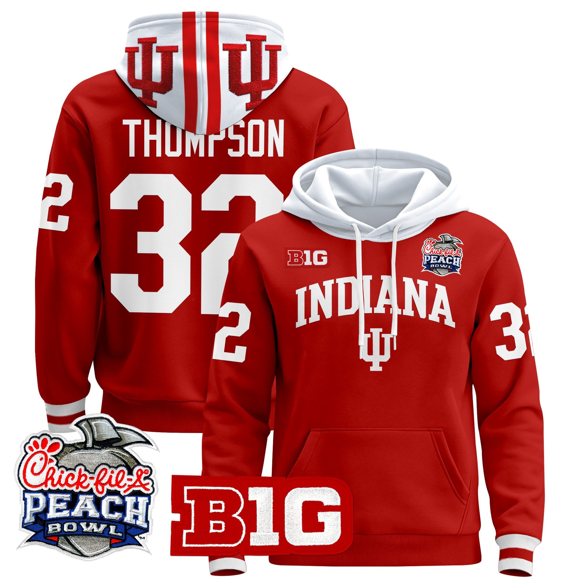 Men's Indiana Hoosiers 2026 Peach Bowl Premium Pullover Hoodie - All Stitched
