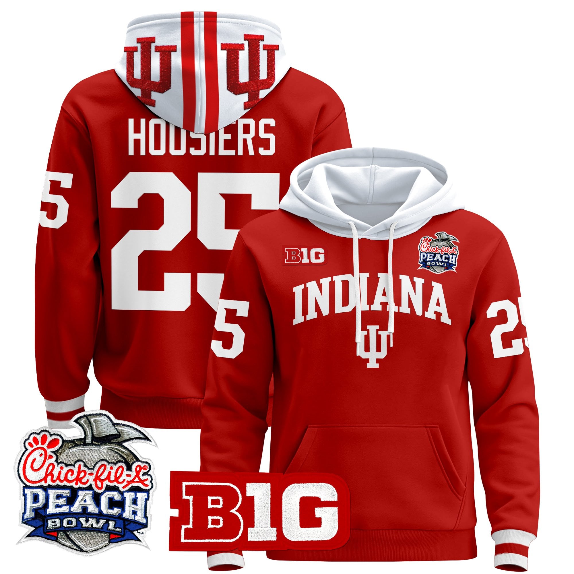 Men's Indiana Hoosiers 2026 Peach Bowl Premium Pullover Hoodie - All Stitched