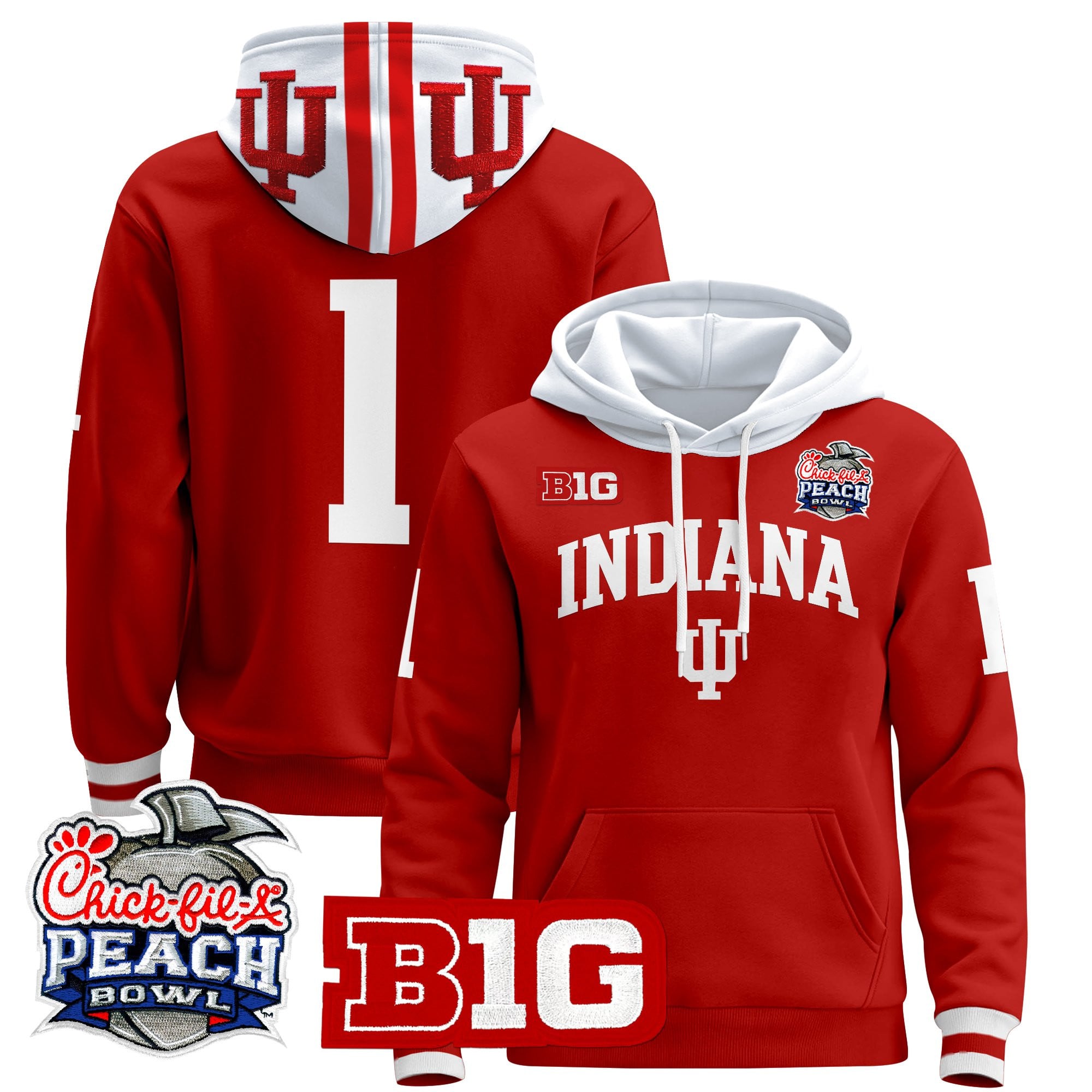 Men's Indiana Hoosiers 2026 Peach Bowl Premium Pullover Hoodie - All Stitched